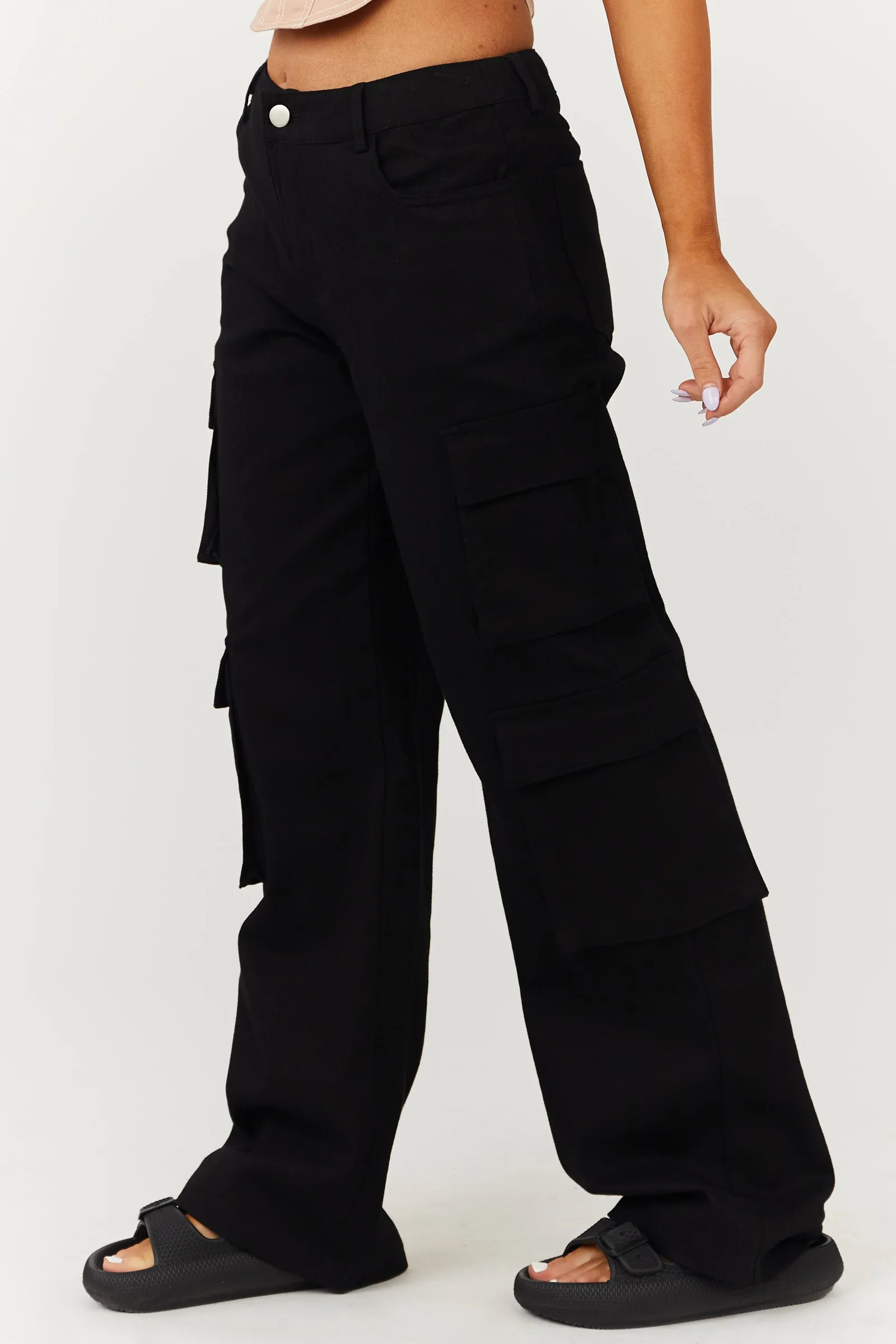 Klesis Black Wide Leg Denim Cargo Pants sold by Lime Lush product image thumbnail 3