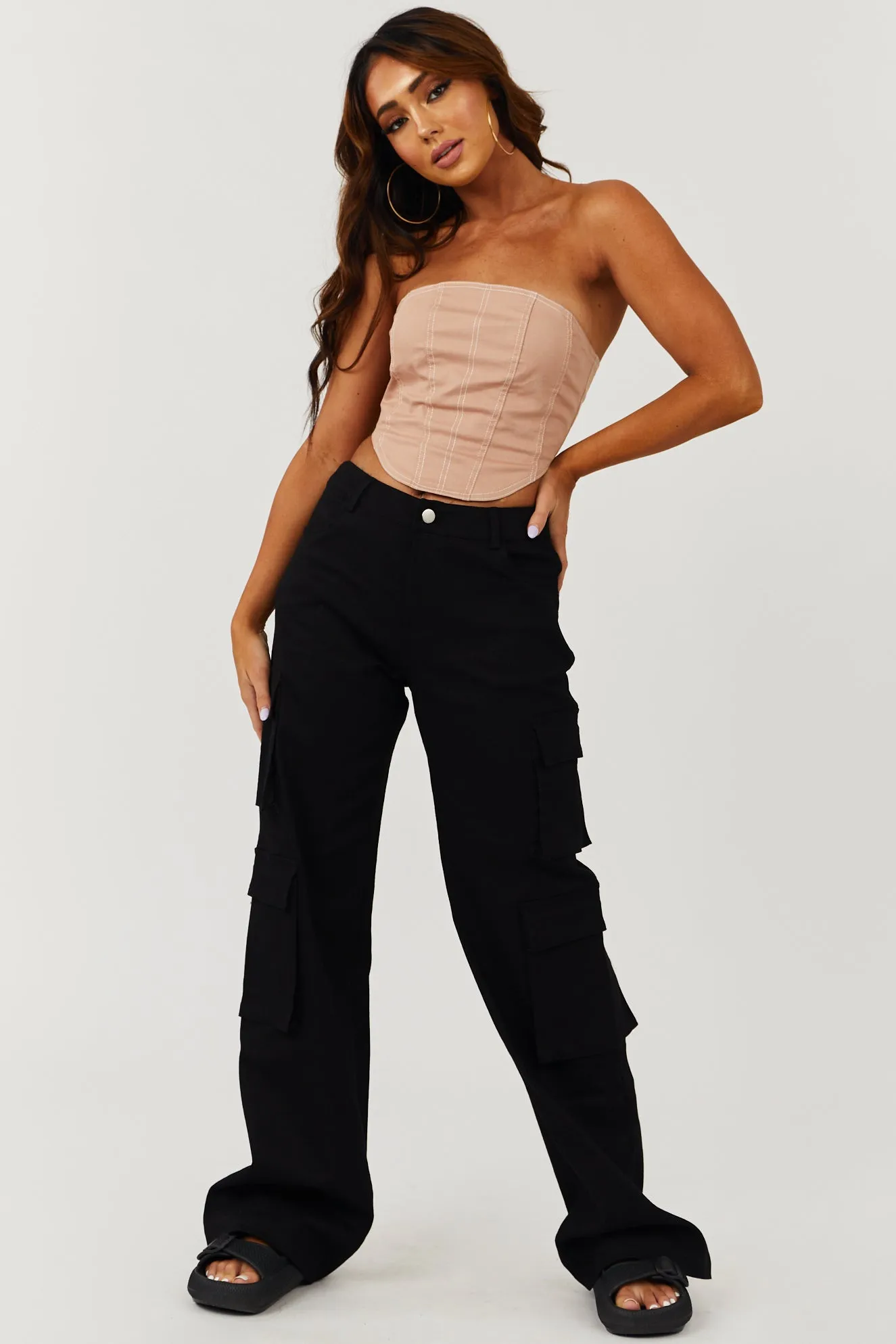 Klesis Black Wide Leg Denim Cargo Pants sold by Lime Lush product image thumbnail 5