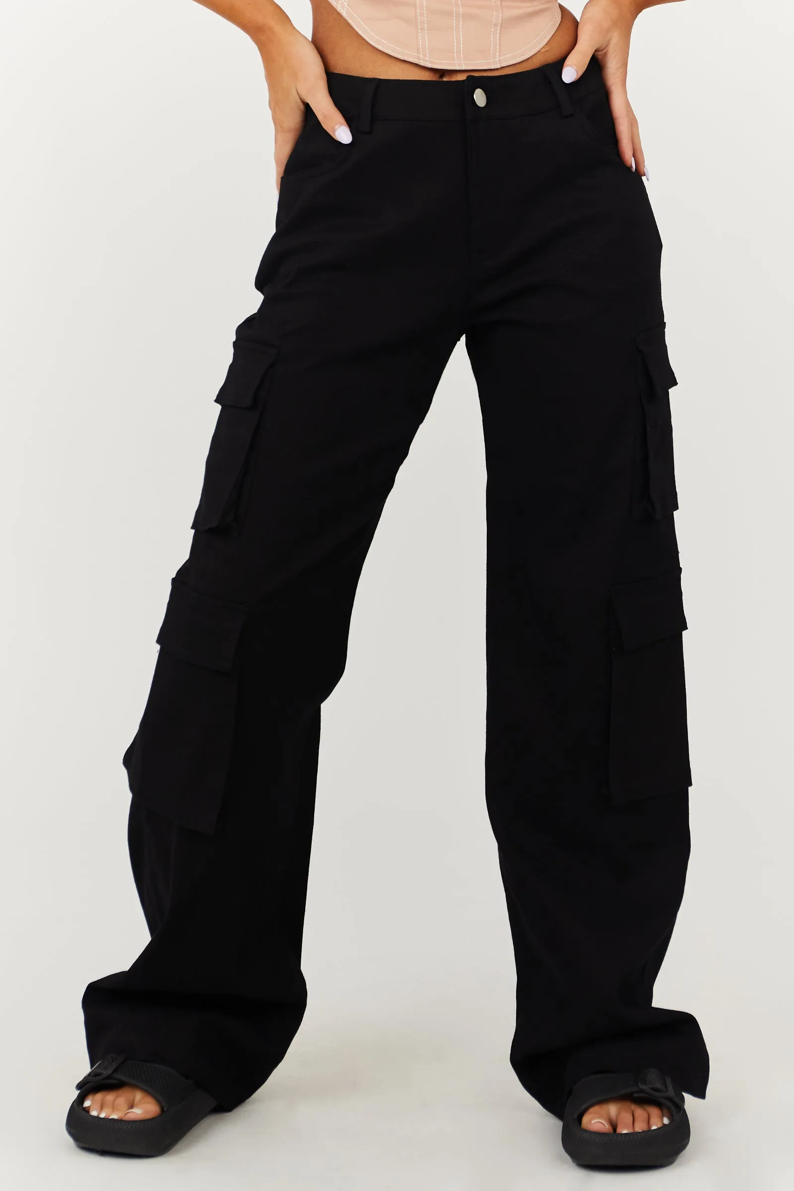 Klesis Black Wide Leg Denim Cargo Pants sold by Lime Lush product image thumbnail 2