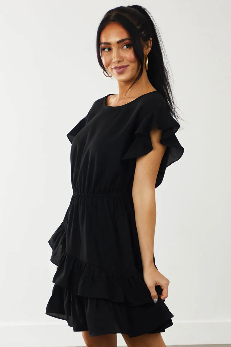 Black Asymmetrical Ruffle Overlay Mini Dress sold by Lime Lush product image thumbnail 2