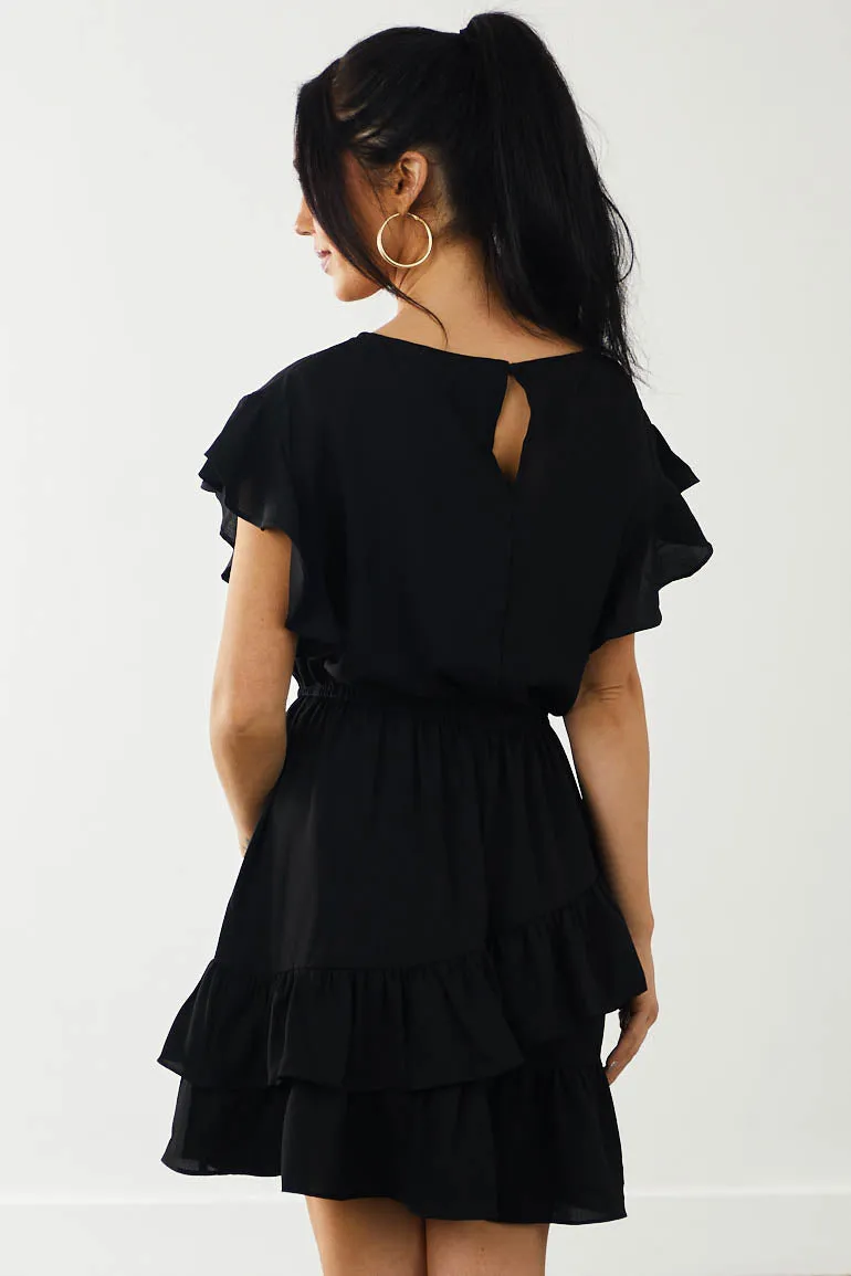 Black Asymmetrical Ruffle Overlay Mini Dress sold by Lime Lush product image thumbnail 3