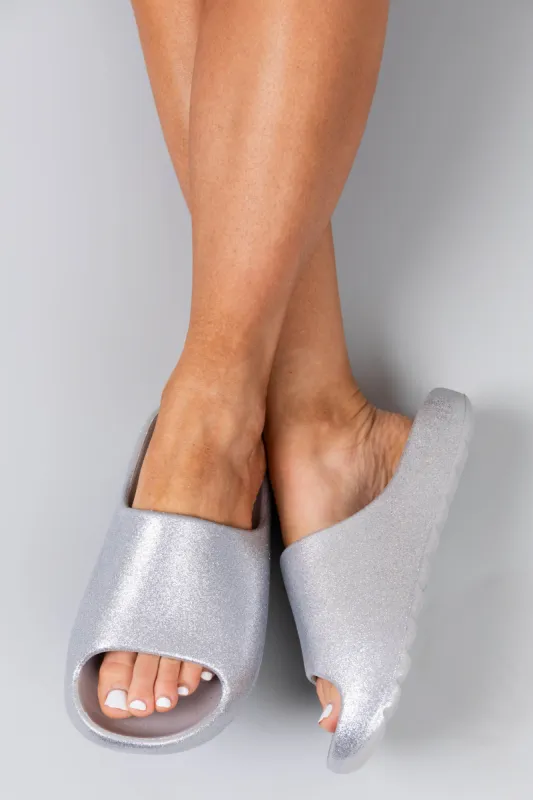 Silver Glitter Foam Slide Sandals sold by Lime Lush