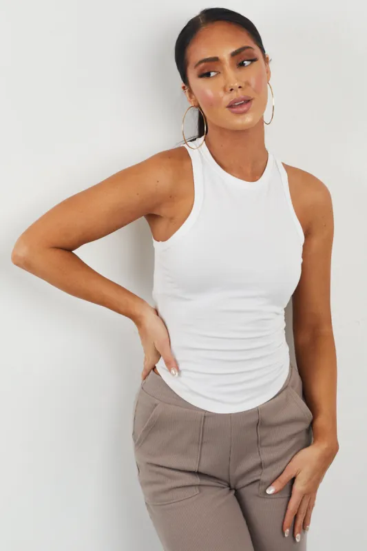 White High Neck Fitted Knit Tank Top sold by Lime Lush