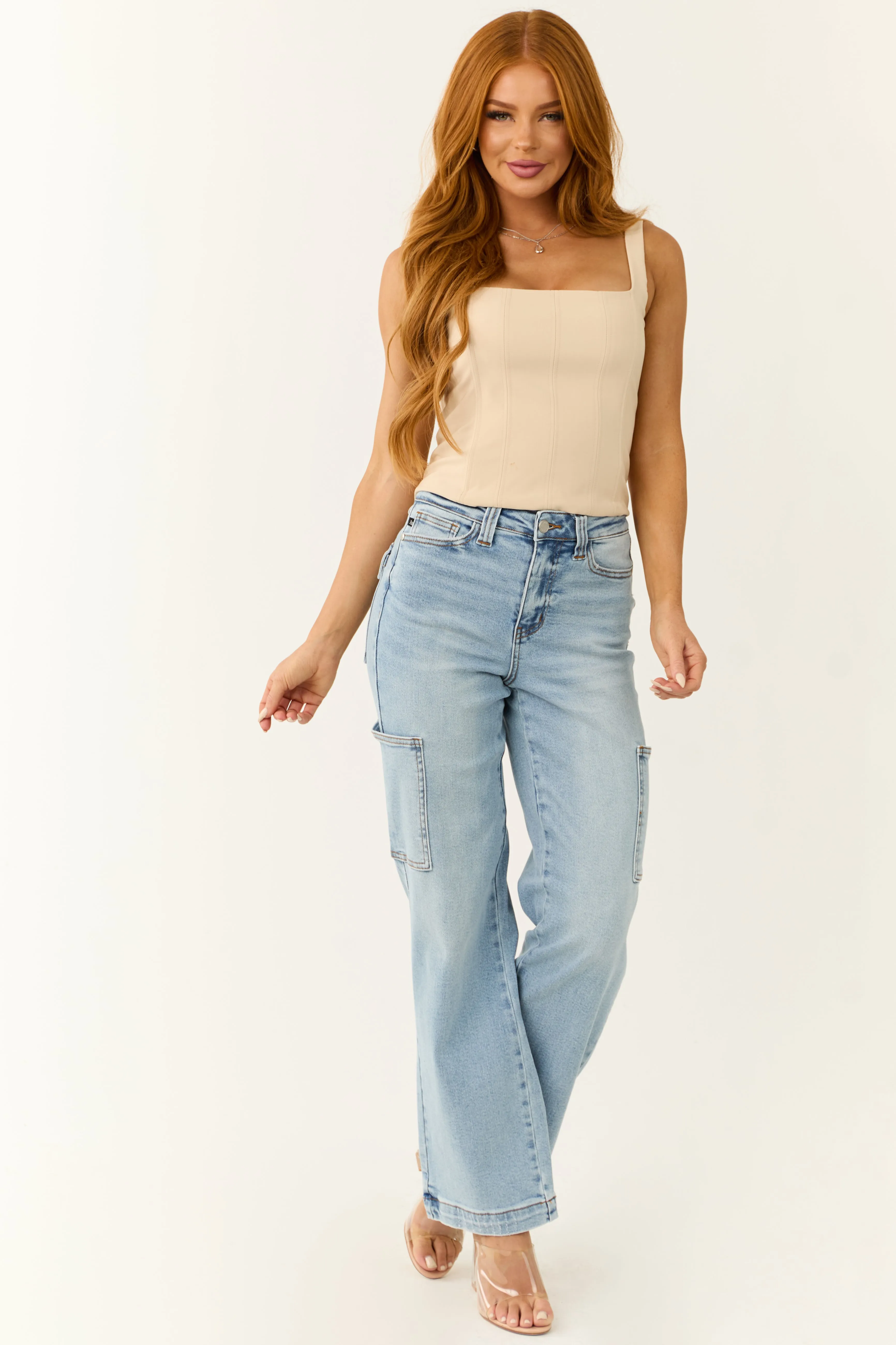 Judy Blue Light Wash Wide Leg Cargo Jeans sold by Lime Lush product image thumbnail 2