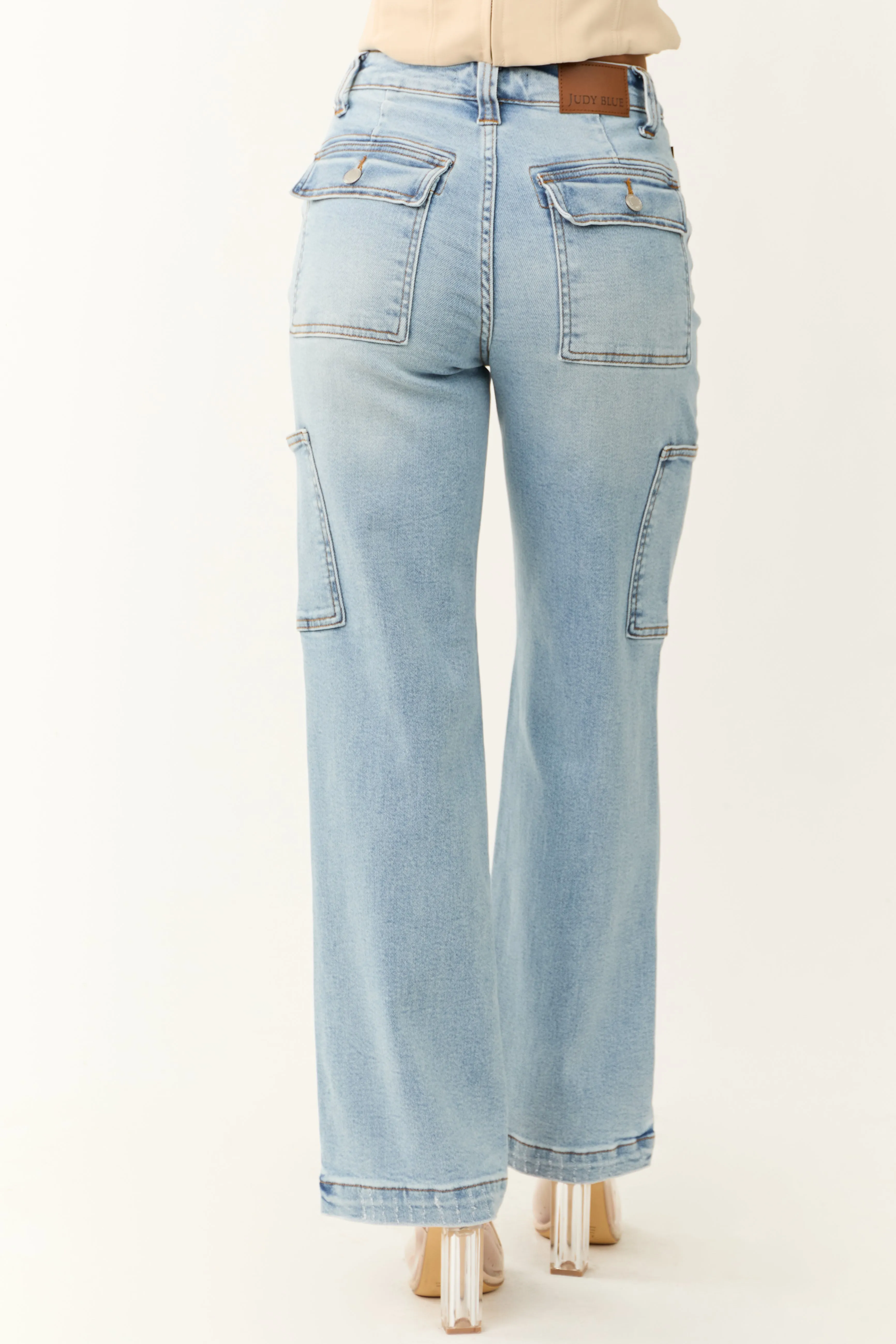 Judy Blue Light Wash Wide Leg Cargo Jeans sold by Lime Lush product image thumbnail 4