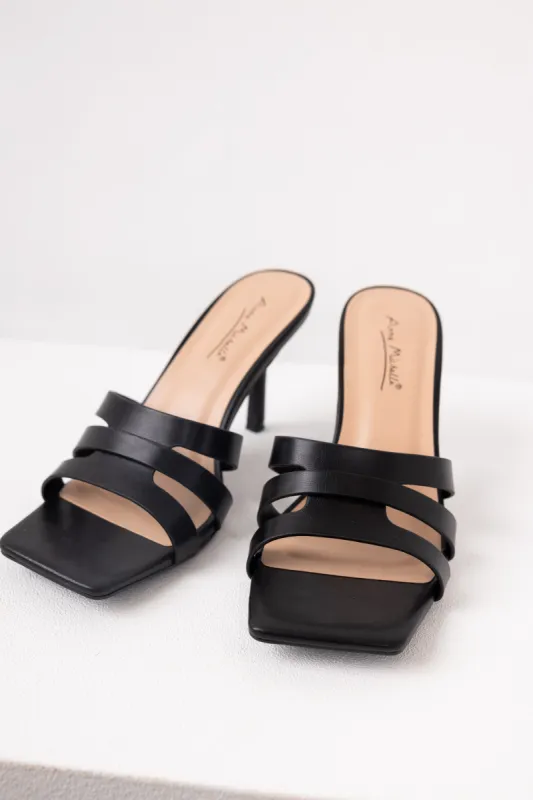 Black Square Toe Cut Out Strap Heels sold by Lime Lush