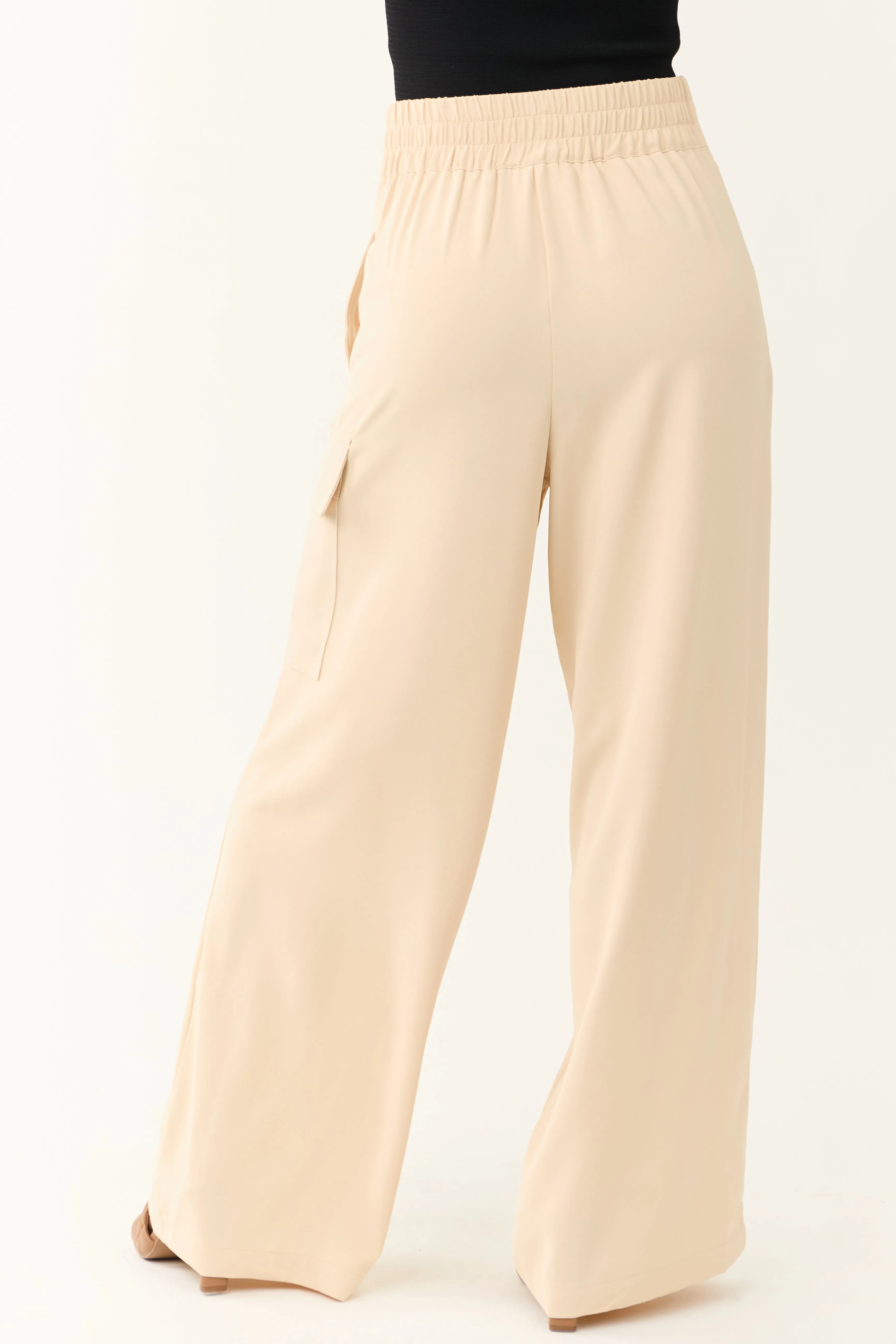 Champagne Belted High Waist Wide Leg Pants sold by Lime Lush product image thumbnail 4