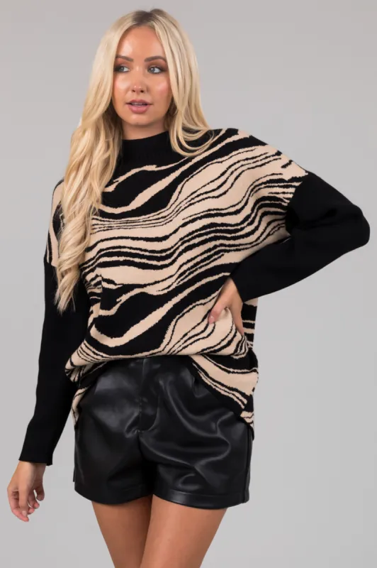 Black Mock Neck Marble Print Sweater sold by Lime Lush