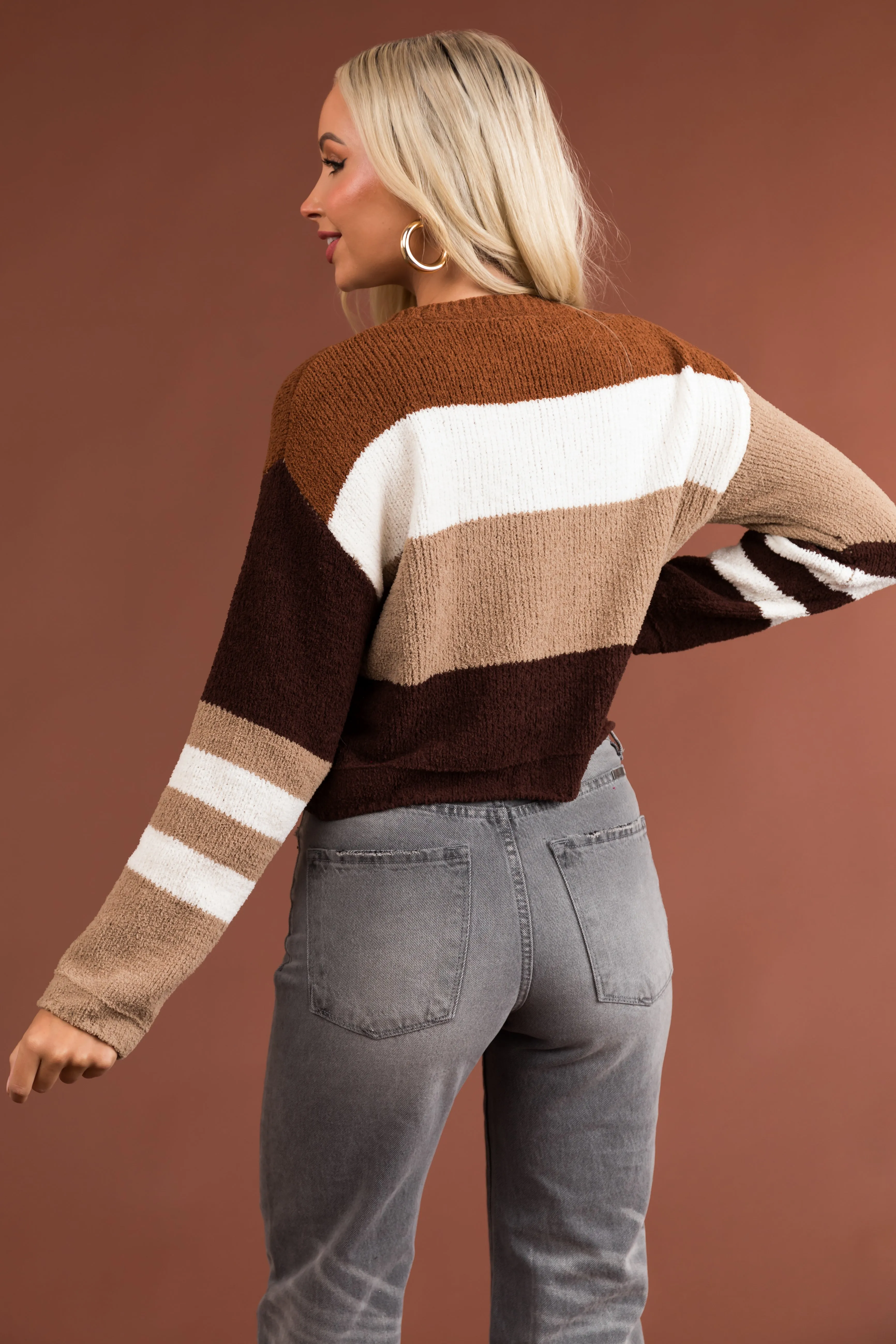 Camel Striped Long Sleeve Soft Knit Sweater sold by Lime Lush product image thumbnail 5