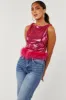 Hot Pink Sequined Faux Fur Hem Tank Top sold by Lime Lush