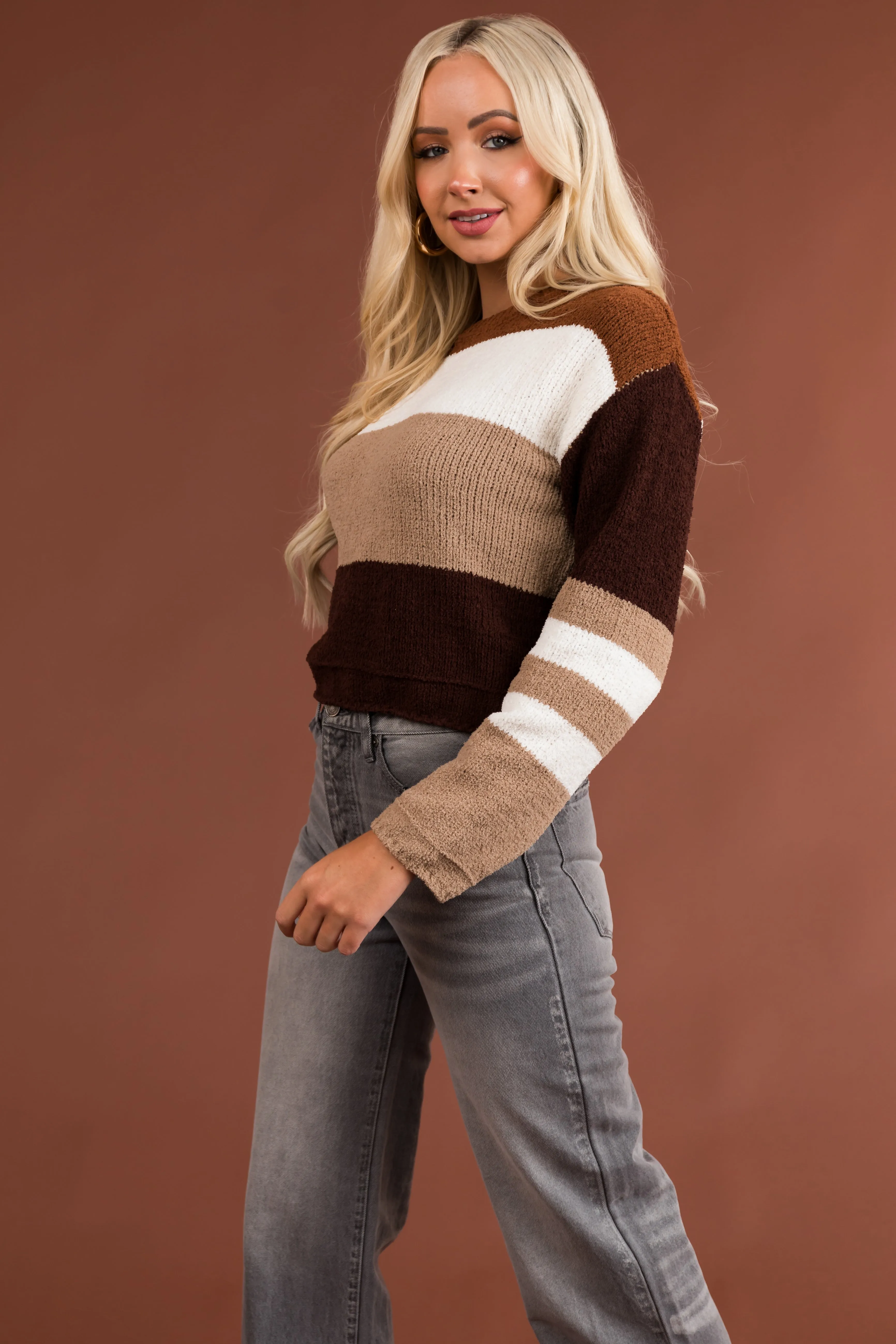 Camel Striped Long Sleeve Soft Knit Sweater sold by Lime Lush product image thumbnail 3