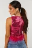 Hot Pink Sequined Faux Fur Hem Tank Top sold by Lime Lush