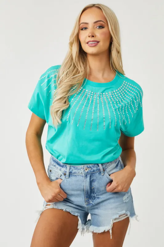 Turquoise Rhinestone Embellished Knit Top sold by Lime Lush