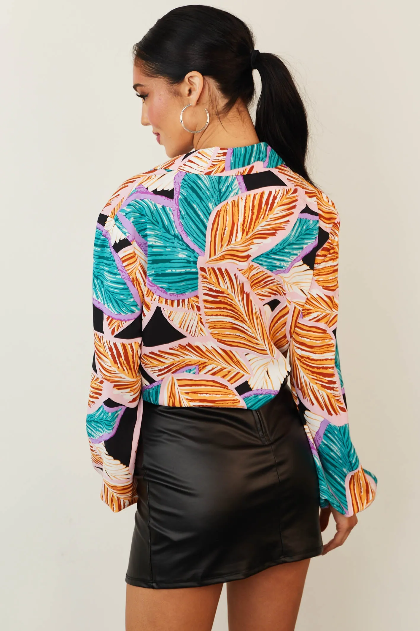 Black Colorful Tropical Print Front Twist Top sold by Lime Lush product image thumbnail 5