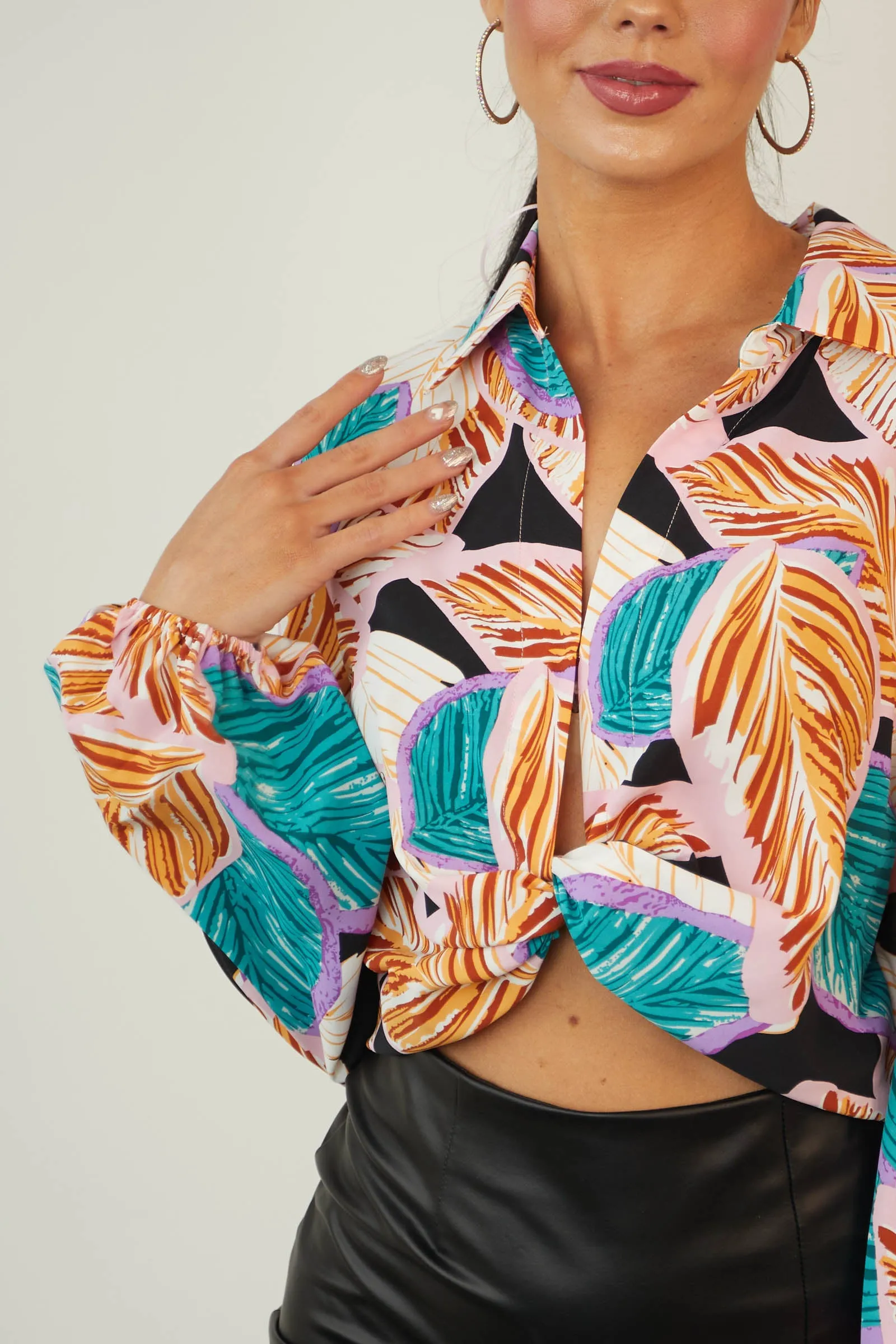 Black Colorful Tropical Print Front Twist Top sold by Lime Lush product image thumbnail 4