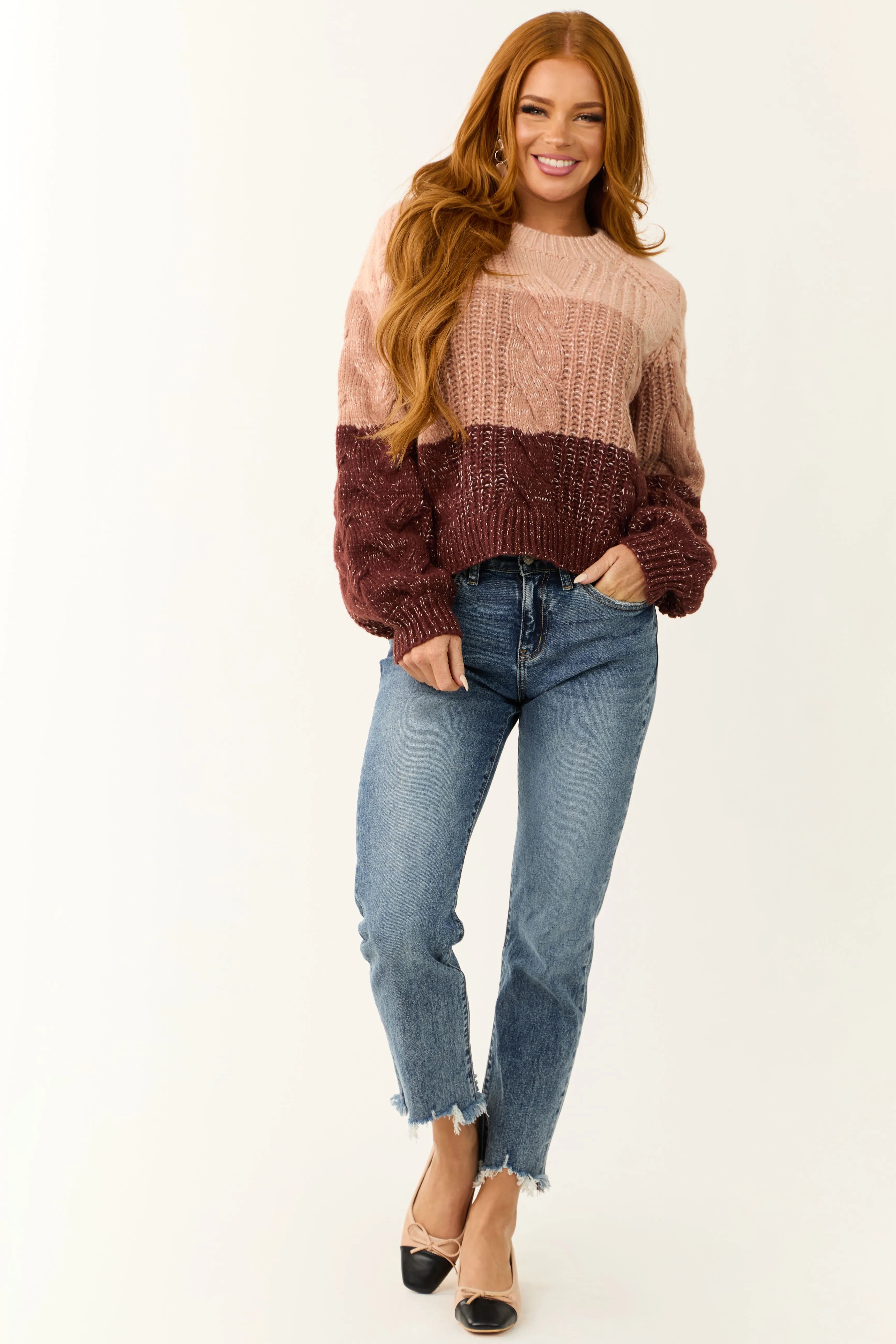 Dusty Blush and Eggplant Colorblock Sweater sold by Lime Lush product image thumbnail 2