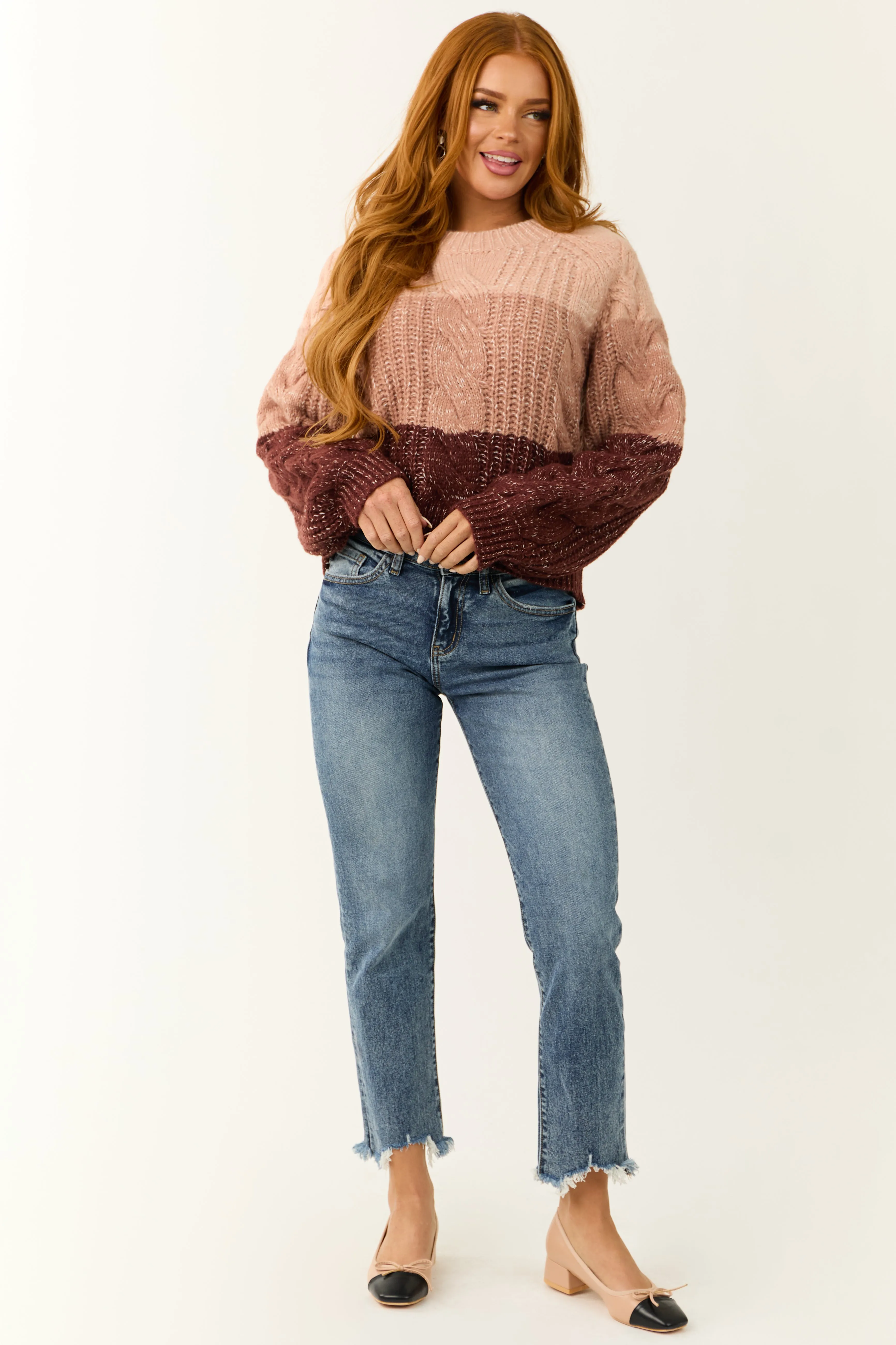 Dusty Blush and Eggplant Colorblock Sweater sold by Lime Lush product image thumbnail 3
