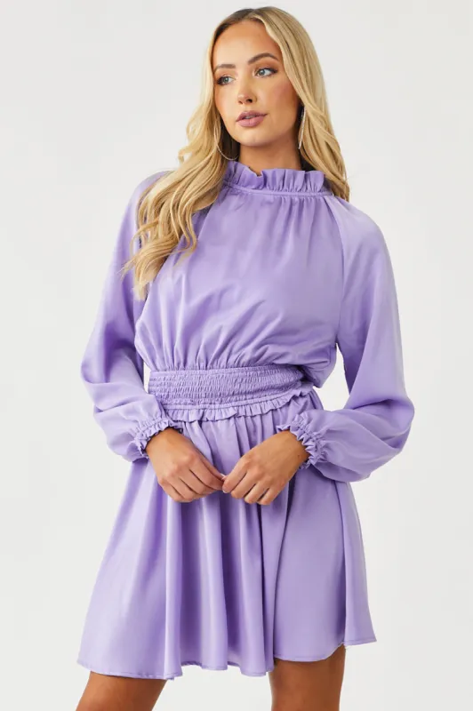 Lavender Mock Neck Smocked Waist Mini Dress made by glam