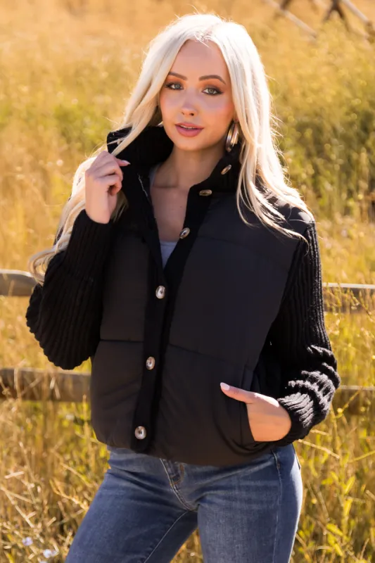 Black Button Up Long Sleeve Sweater Jacket sold by Lime Lush