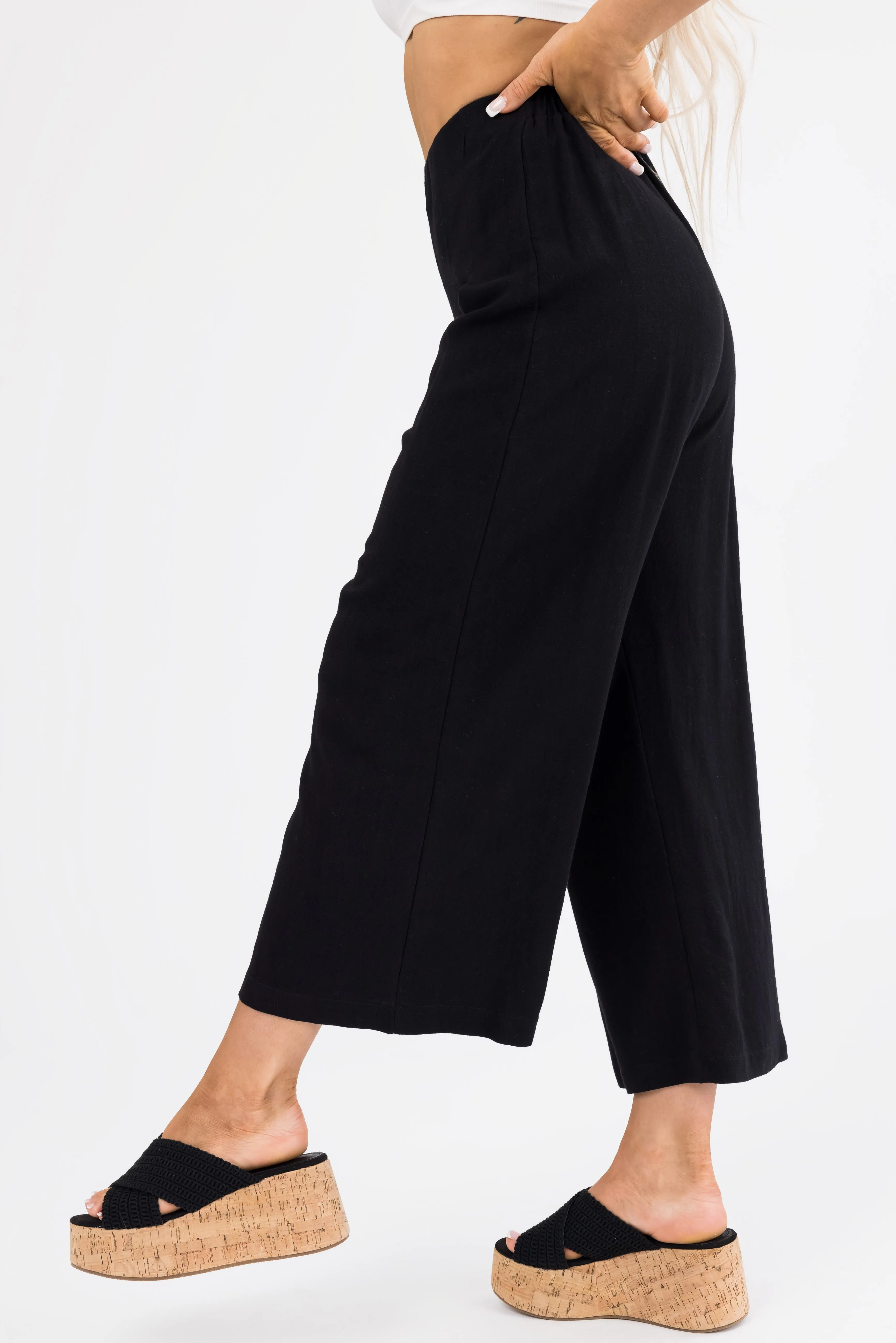 Black Pleated Cropped Palazzo Pants sold by Lime Lush product image thumbnail 3