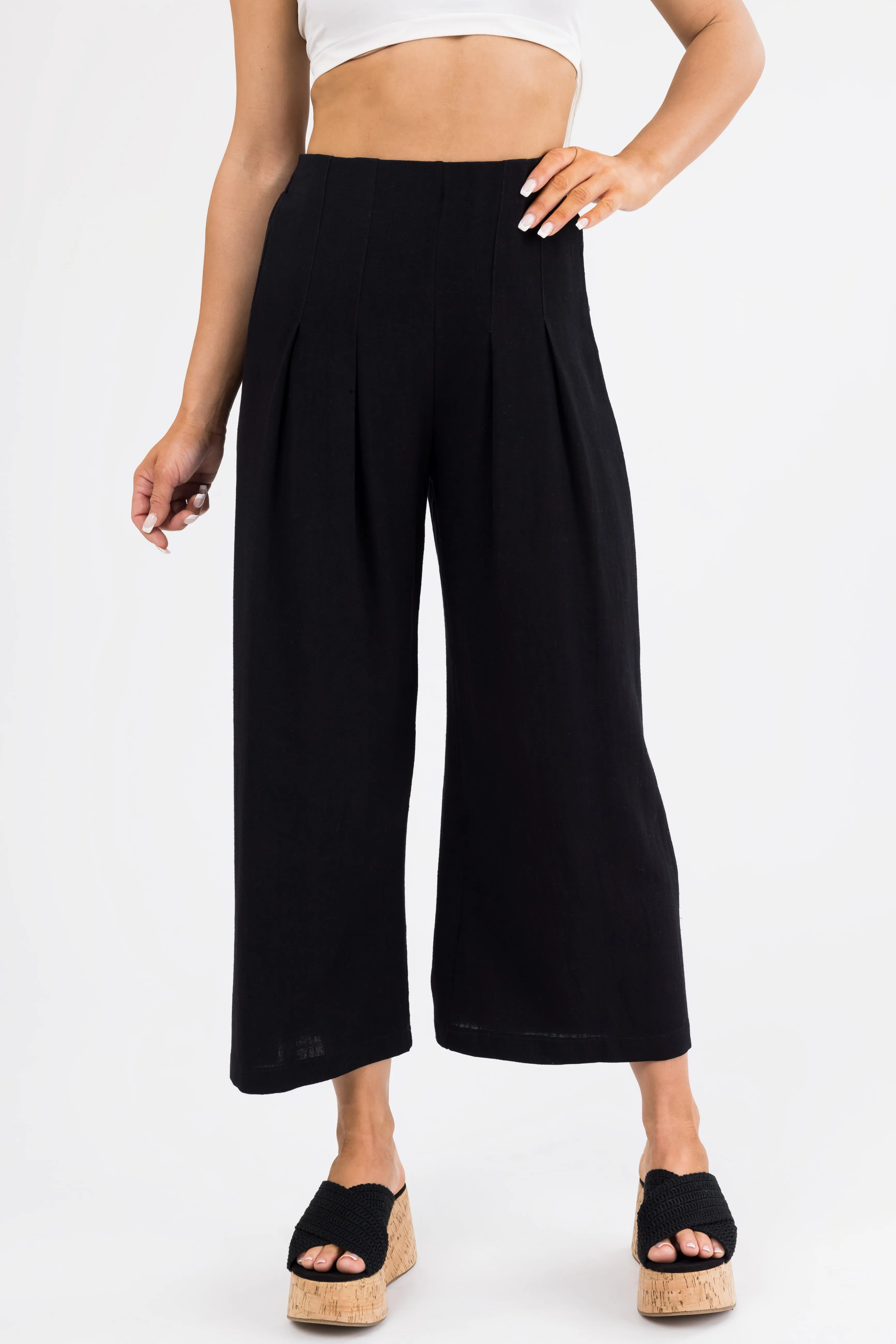 Black Pleated Cropped Palazzo Pants sold by Lime Lush product image thumbnail 2