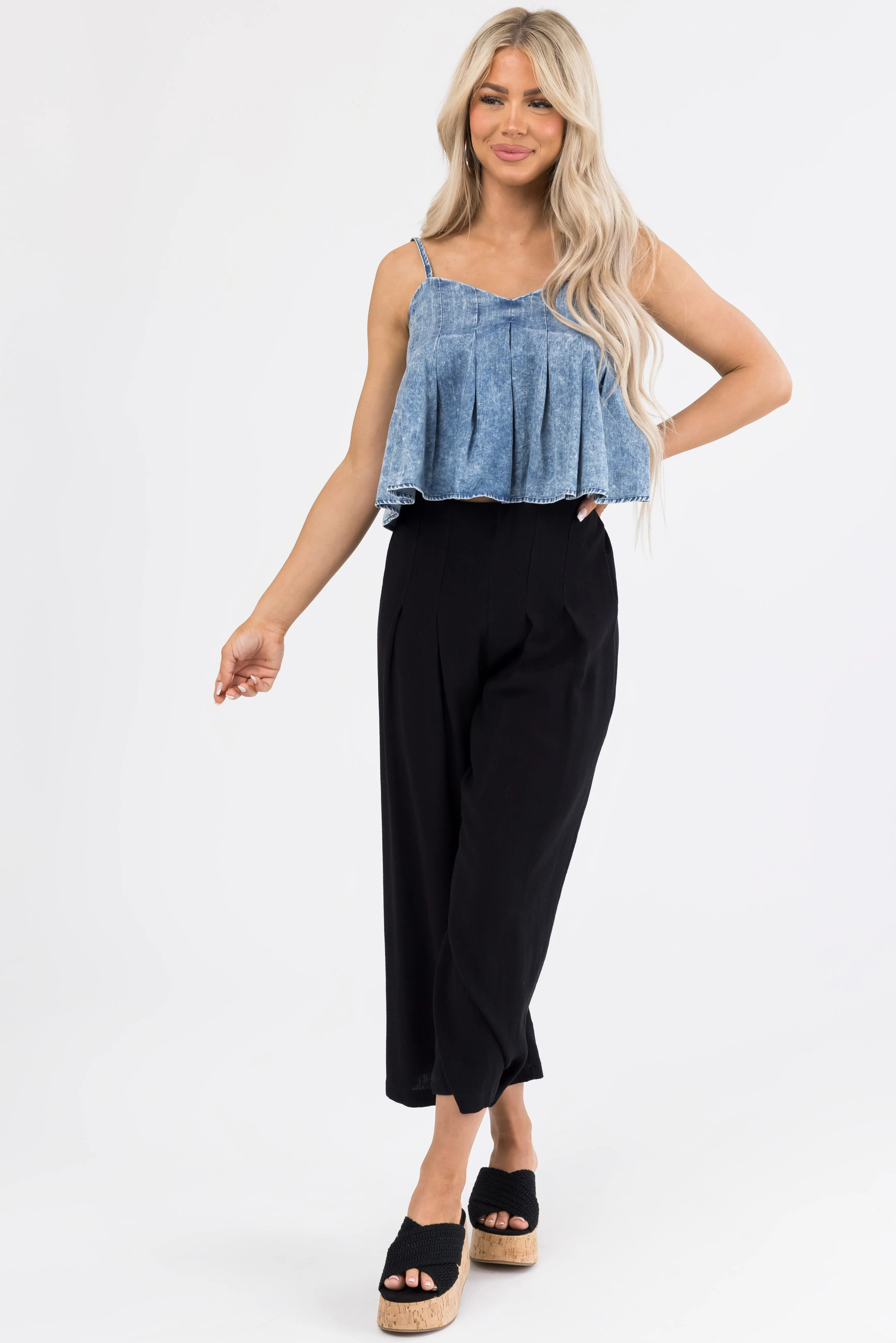 Black Pleated Cropped Palazzo Pants sold by Lime Lush product image thumbnail 5