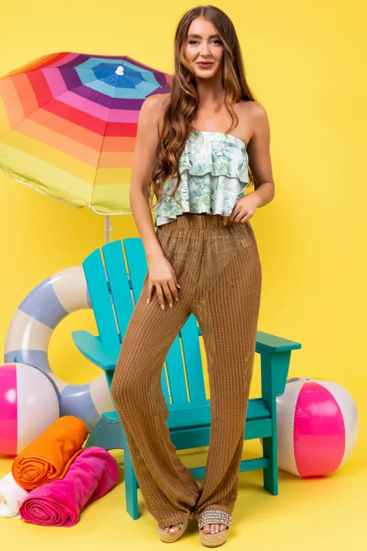 She+Sky Camel Sheer Crochet Net Loose Pants sold by Lime Lush