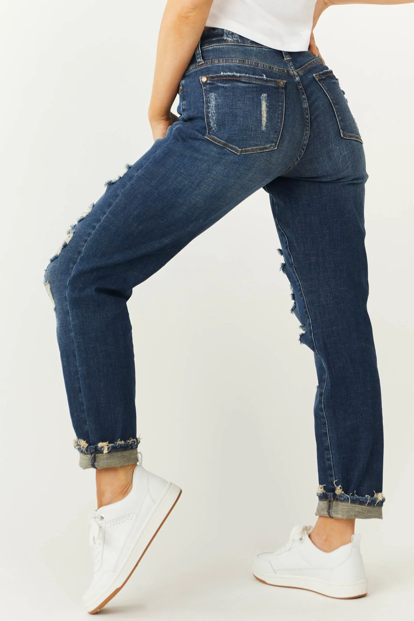Judy Blue Dark Wash High Rise Distressed Boyfriend Jeans sold by Lime Lush product image thumbnail 5