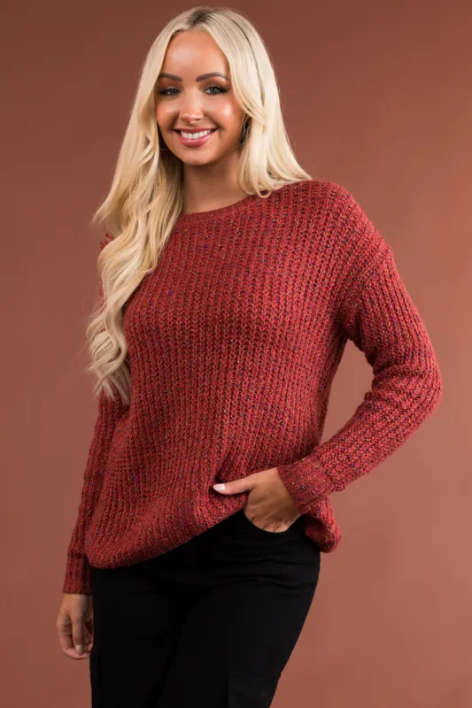 Rust Multicolored Yarn Long Sleeve Knit Sweater sold by Lime Lush