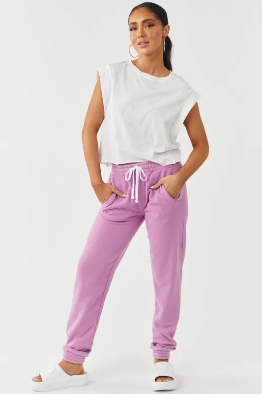 Orchid Burnout Wash Ultra Soft Drawstring Joggers sold by Lime Lush
