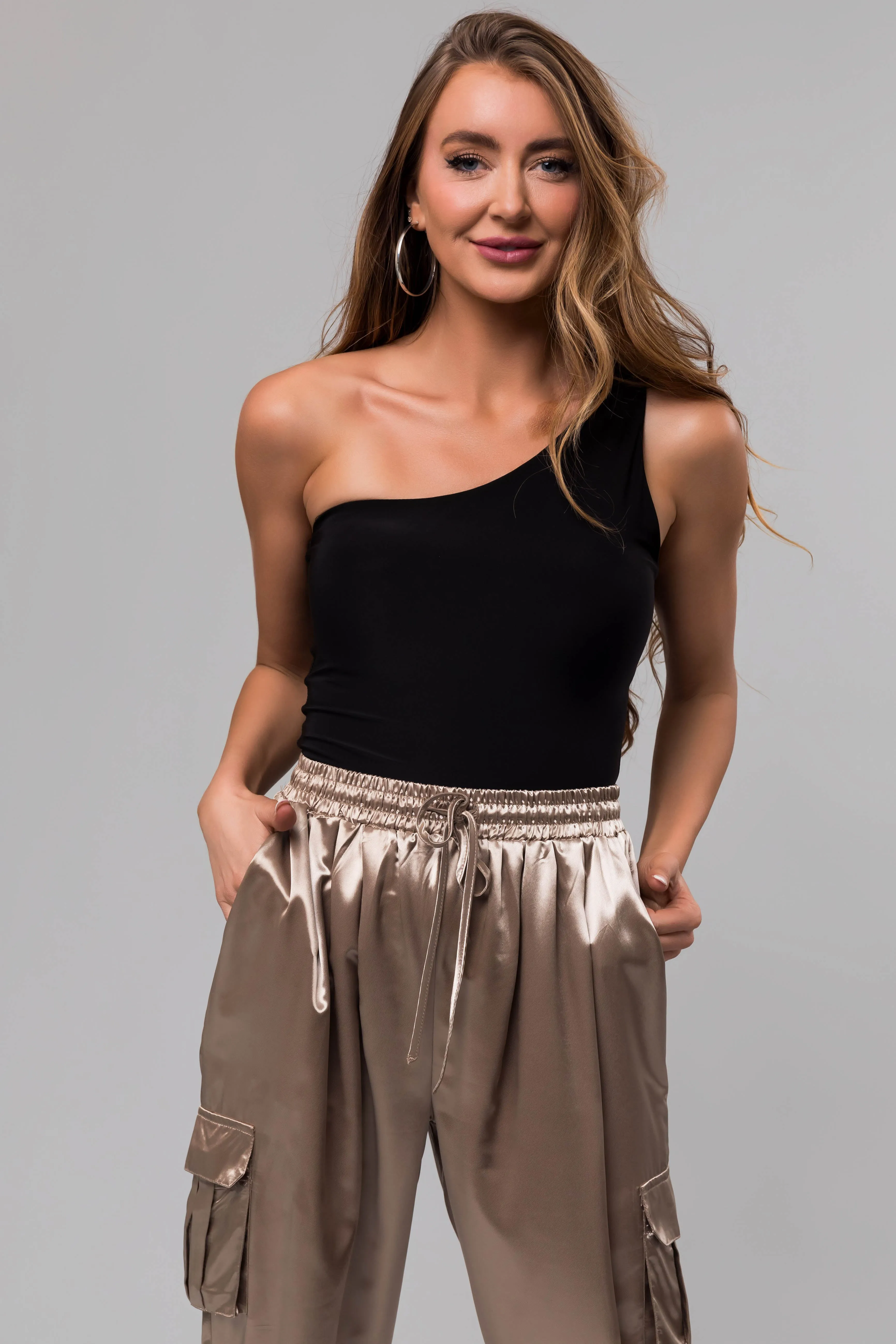 Black One Shoulder Stretchy Knit Bodysuit sold by Lime Lush product image thumbnail 3