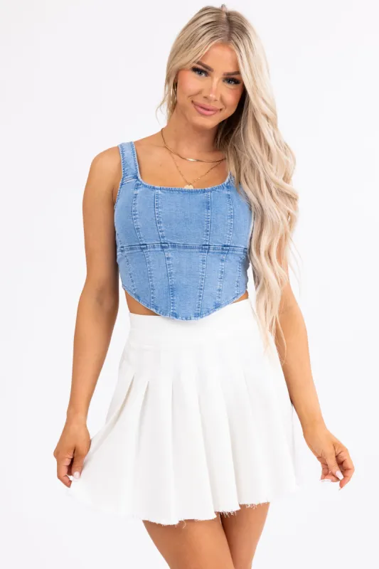 Medium Wash Denim Sleeveless Cropped Corset Top sold by Lime Lush