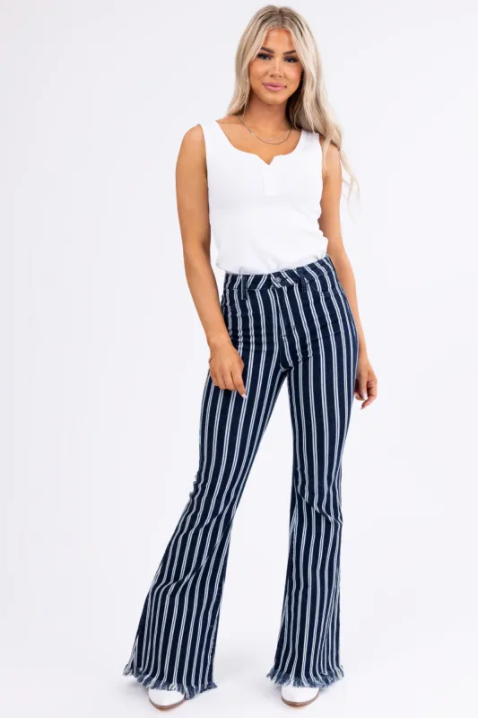 Cello High Rise Striped Super Flare Jeans sold by Lime Lush