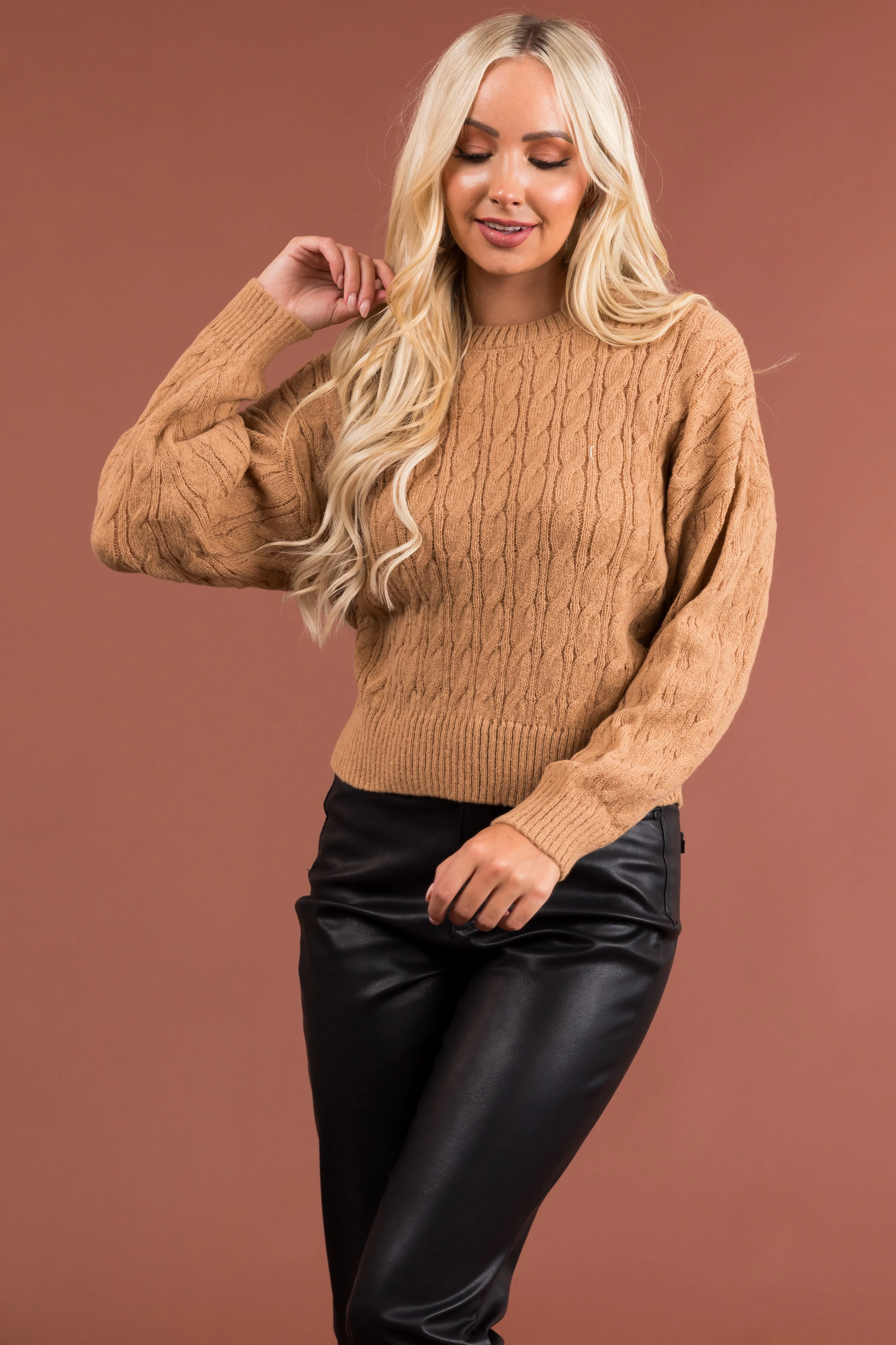 Light Copper Cable Knit Long Sleeve Sweater sold by Lime Lush product image thumbnail 2