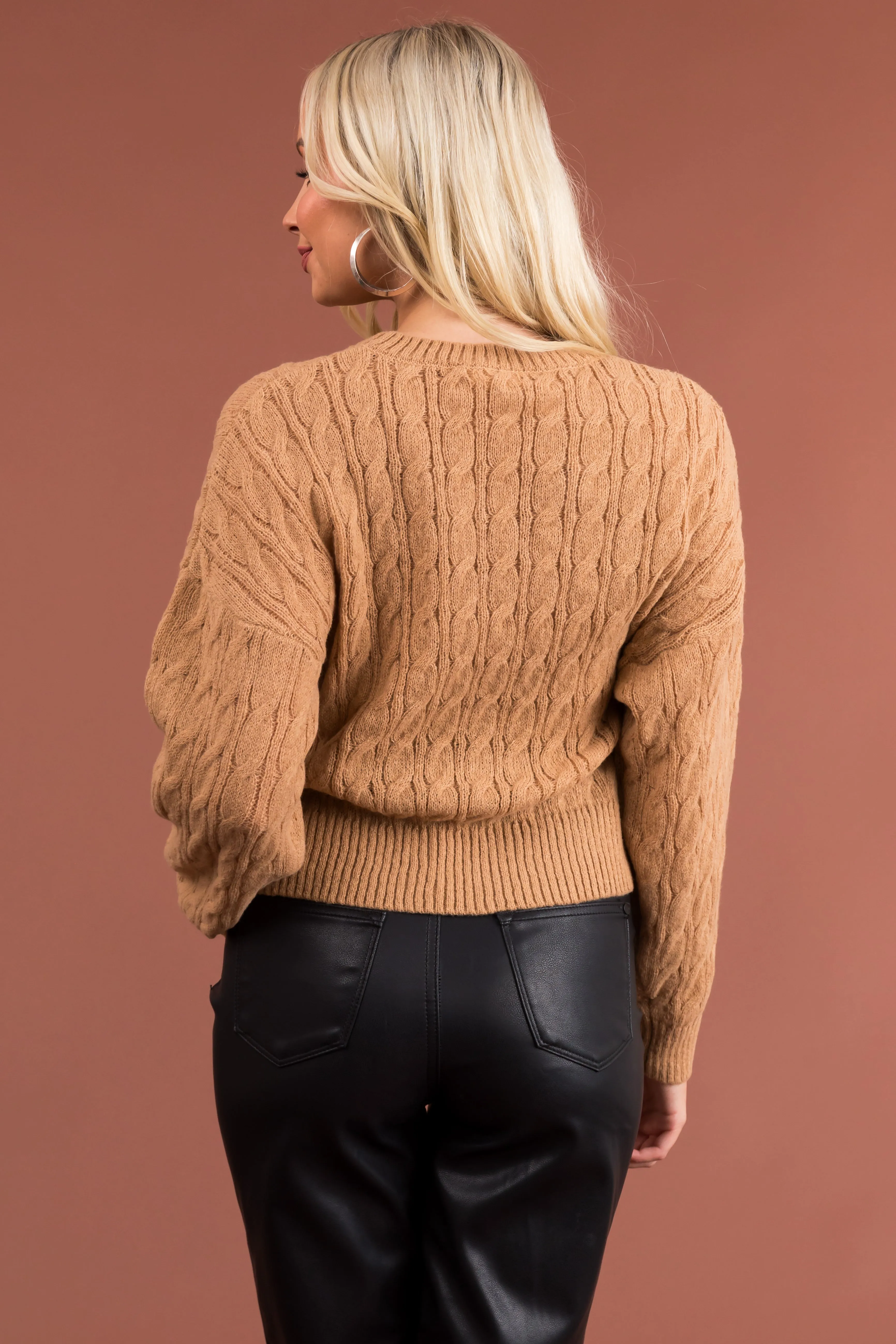 Light Copper Cable Knit Long Sleeve Sweater sold by Lime Lush product image thumbnail 5