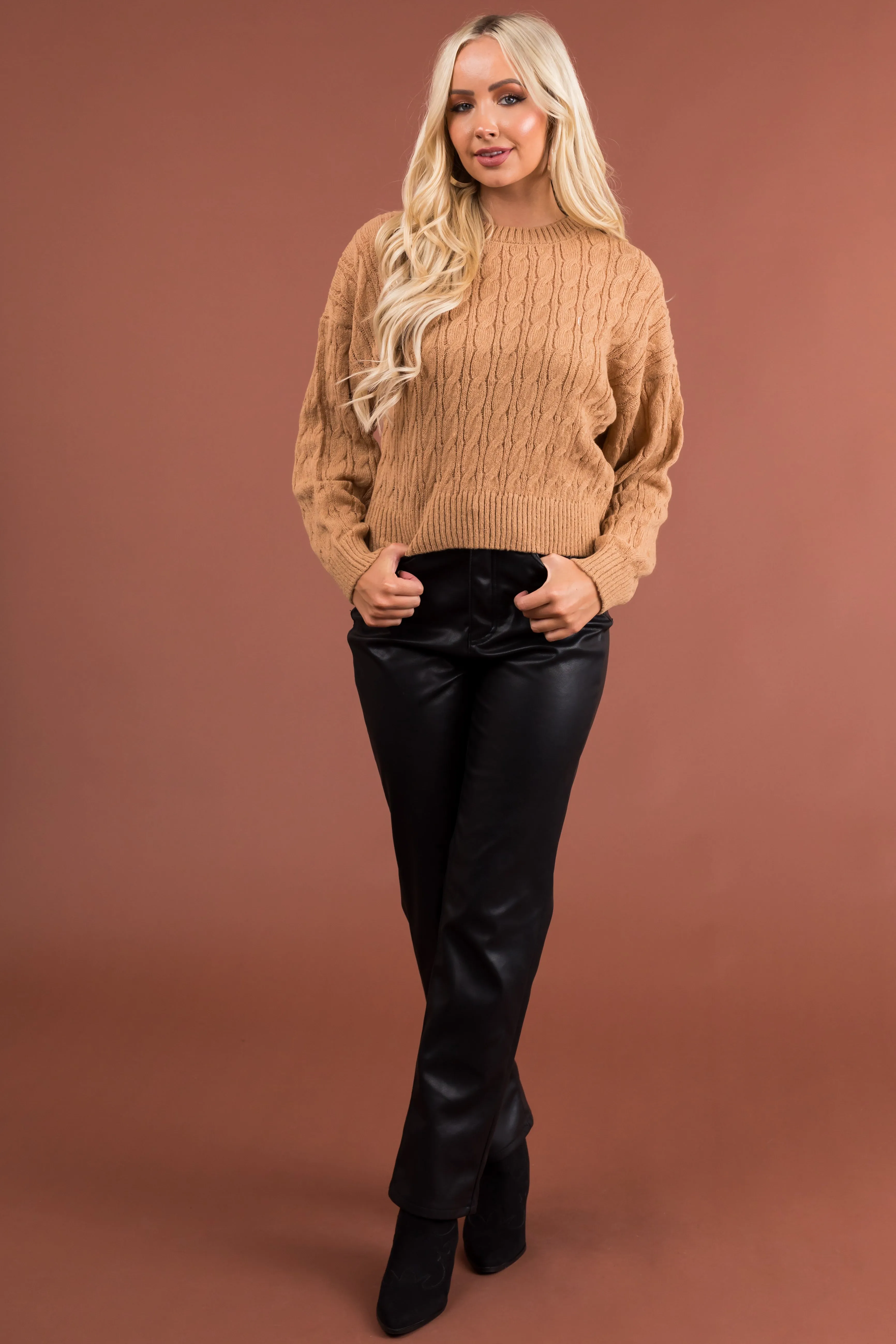 Light Copper Cable Knit Long Sleeve Sweater sold by Lime Lush product image thumbnail 3