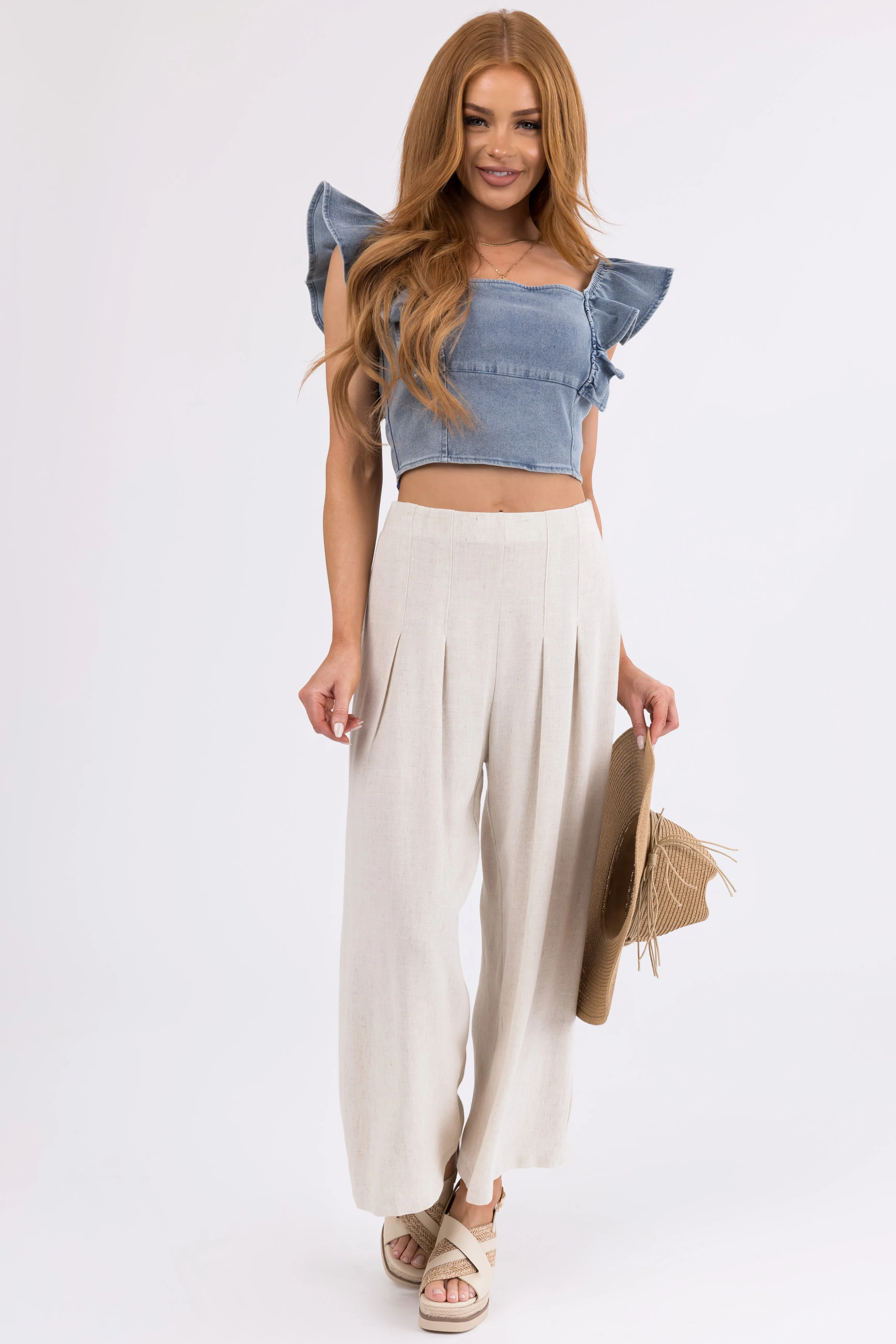 Coconut Pleated Cropped Palazzo Pants sold by Lime Lush