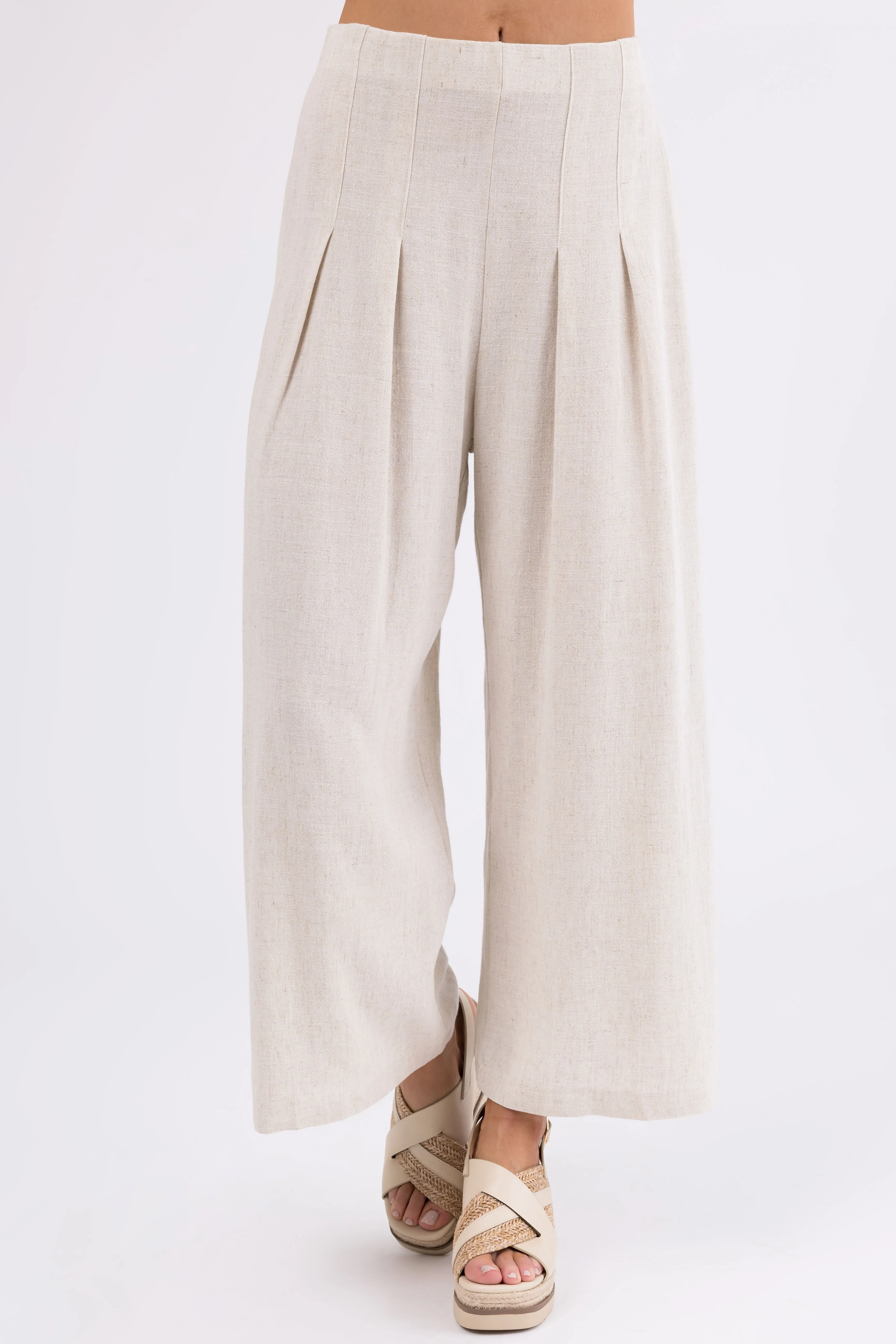 Coconut Pleated Cropped Palazzo Pants sold by Lime Lush product image thumbnail 2