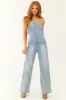 Medium Wash Denim Strapless Jumpsuit sold by Lime Lush