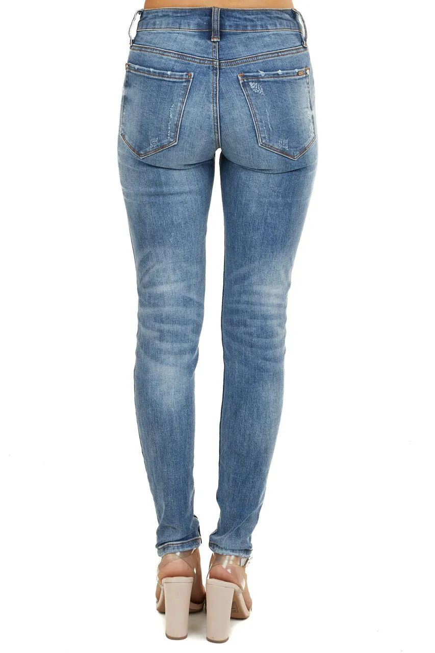 Special A Medium Wash Denim Mid Rise Distressed Skinny Jeans sold by Lime Lush product image thumbnail 3