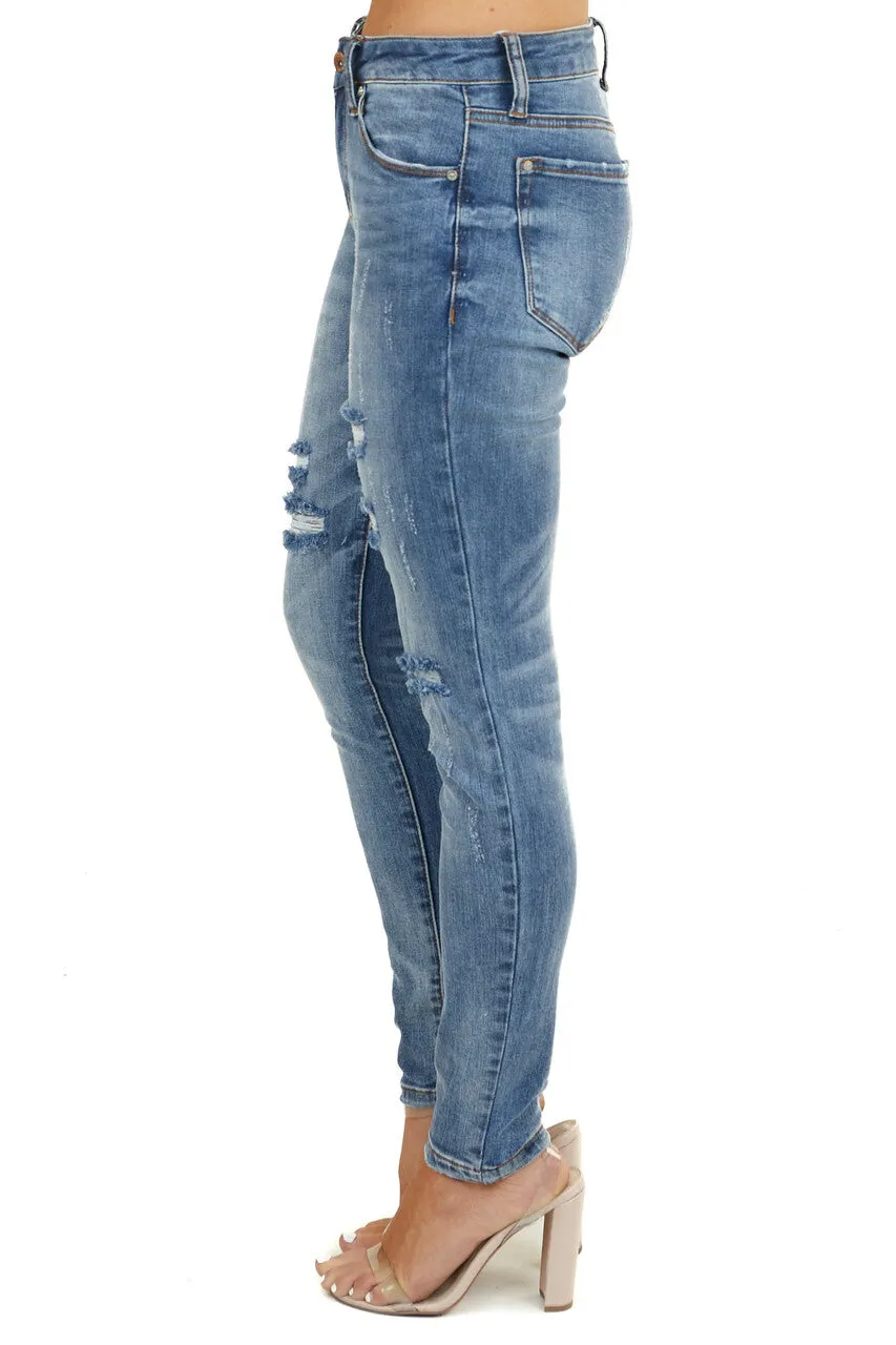 Special A Medium Wash Denim Mid Rise Distressed Skinny Jeans sold by Lime Lush product image thumbnail 2