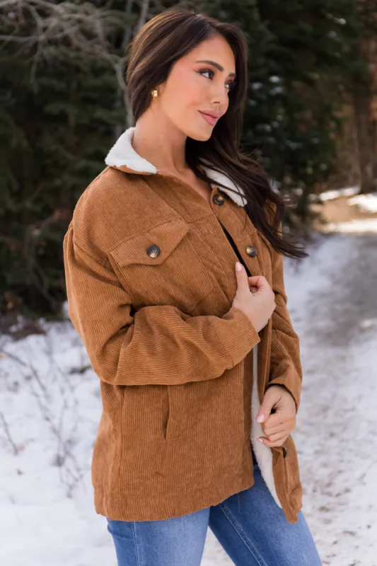 Brown Sugar Soft Faux Fur Lining Corduroy Jacket sold by Lime Lush