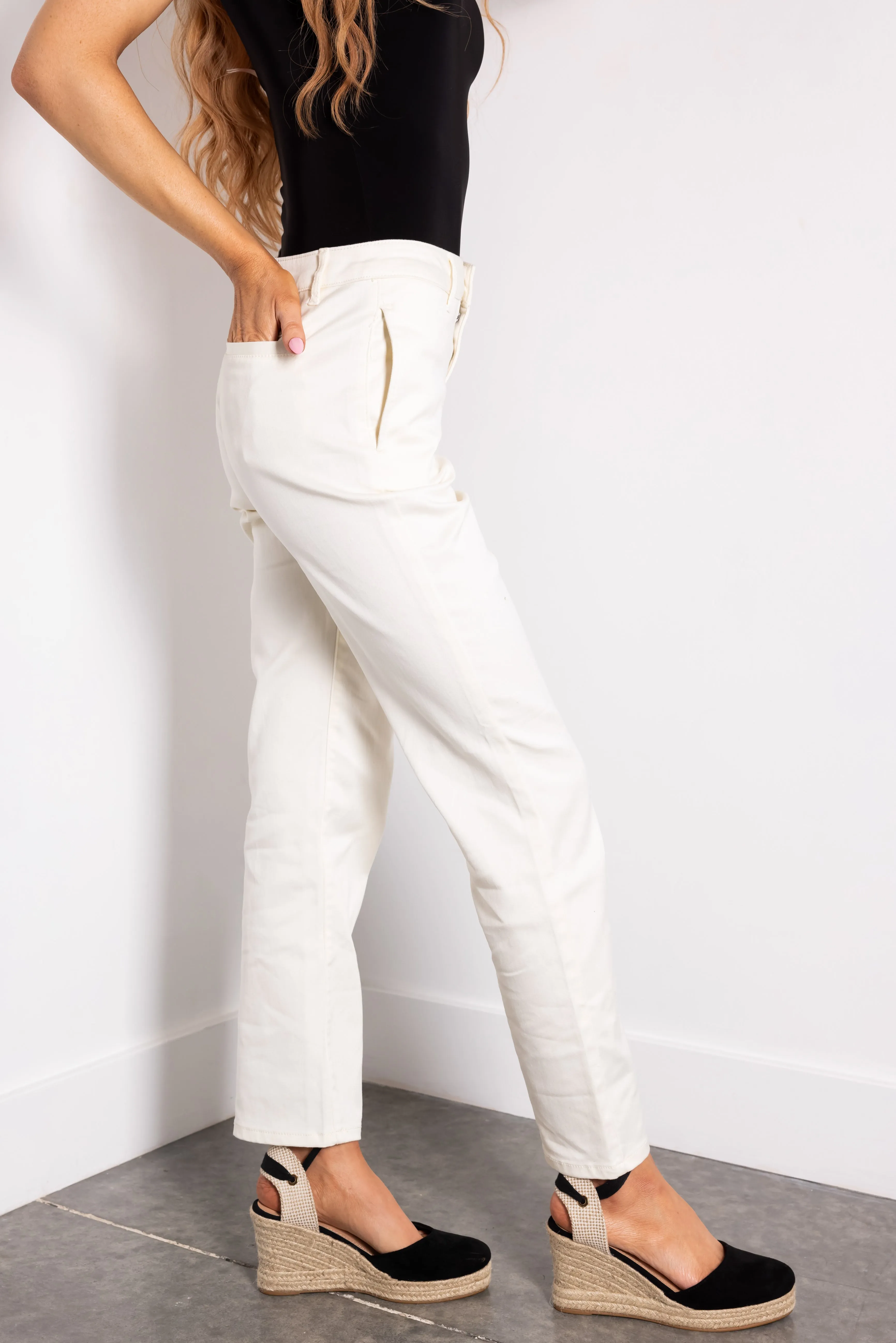 Cream Straight Fit High Waisted Twill Jeans sold by Lime Lush product image thumbnail 3