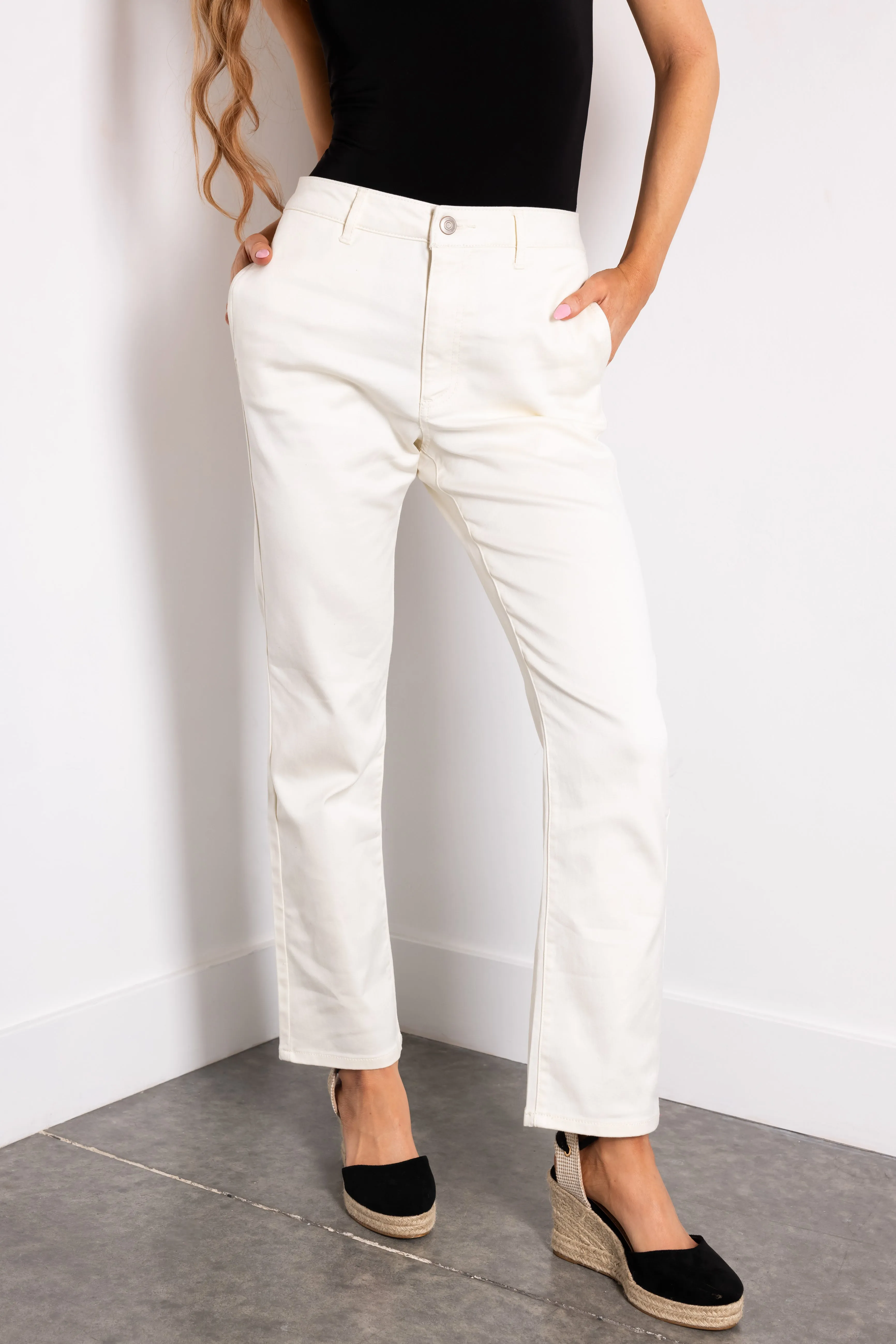 Cream Straight Fit High Waisted Twill Jeans sold by Lime Lush product image thumbnail 2
