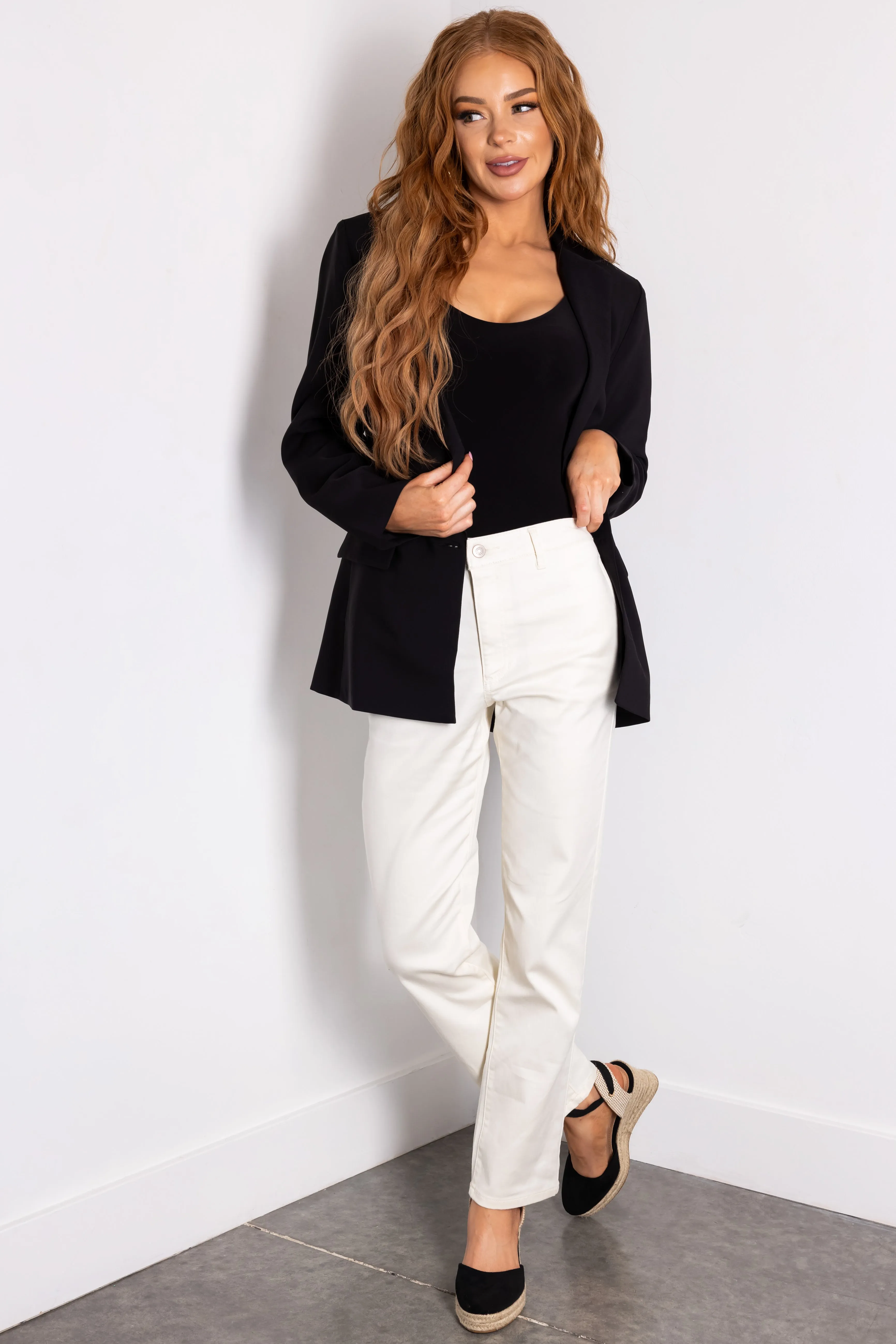 Cream Straight Fit High Waisted Twill Jeans sold by Lime Lush product image thumbnail 5