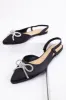 Black Pointed Toe Rhinestone Bow Flat Shoes sold by Lime Lush