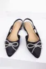 Black Pointed Toe Rhinestone Bow Flat Shoes sold by Lime Lush
