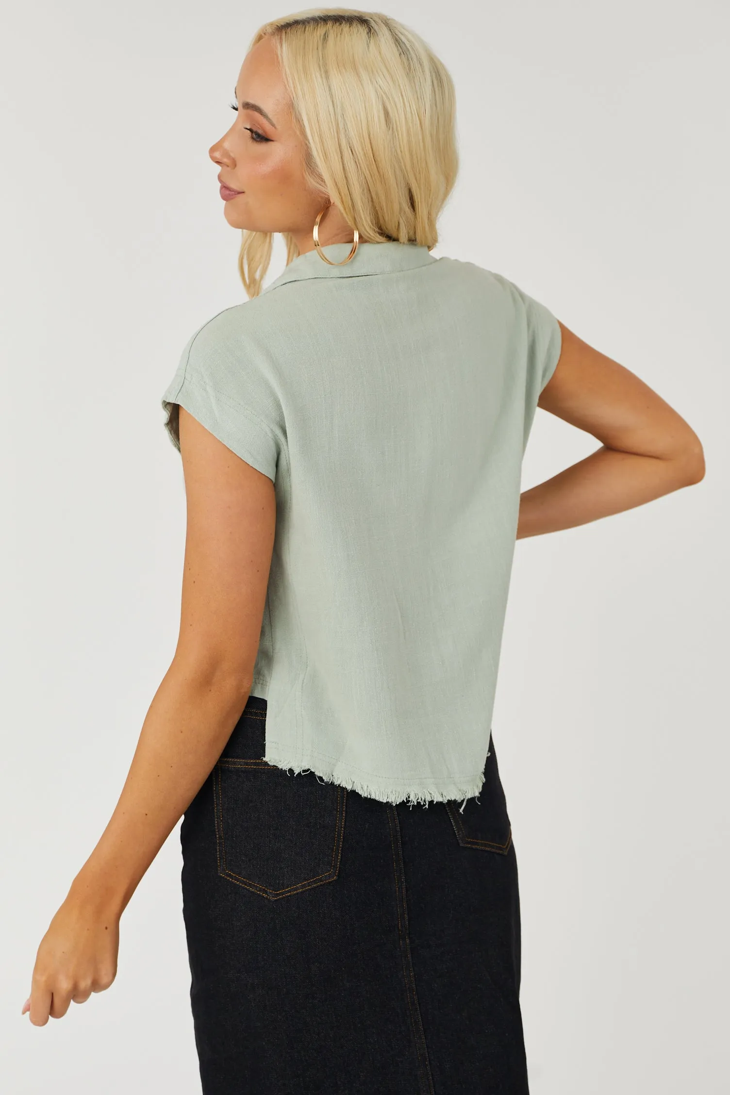 Sage Short Sleeve Collared Button Up Top sold by Lime Lush product image thumbnail 3