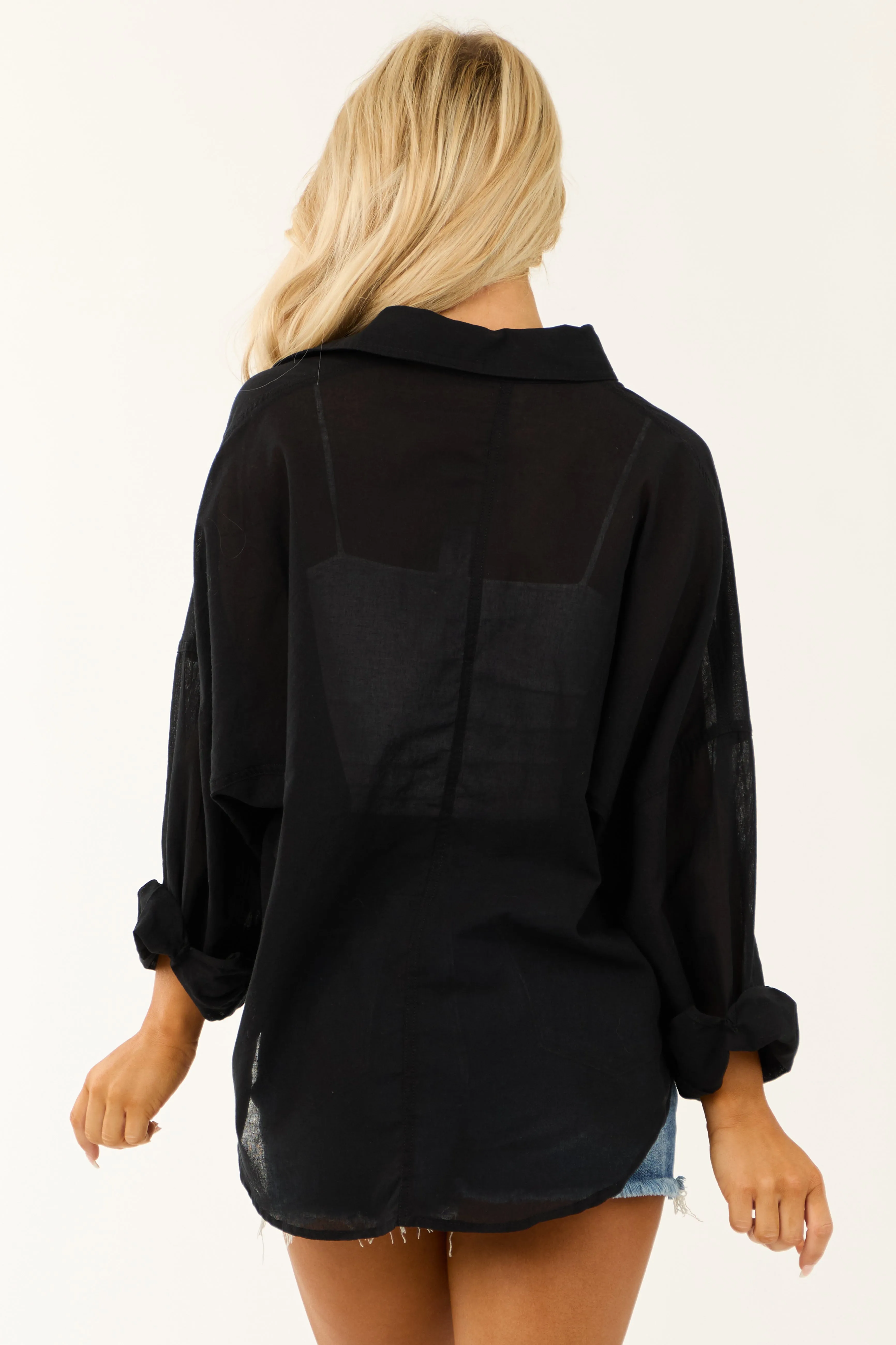Black Oversized Sheer Button Down Top sold by Lime Lush product image thumbnail 5