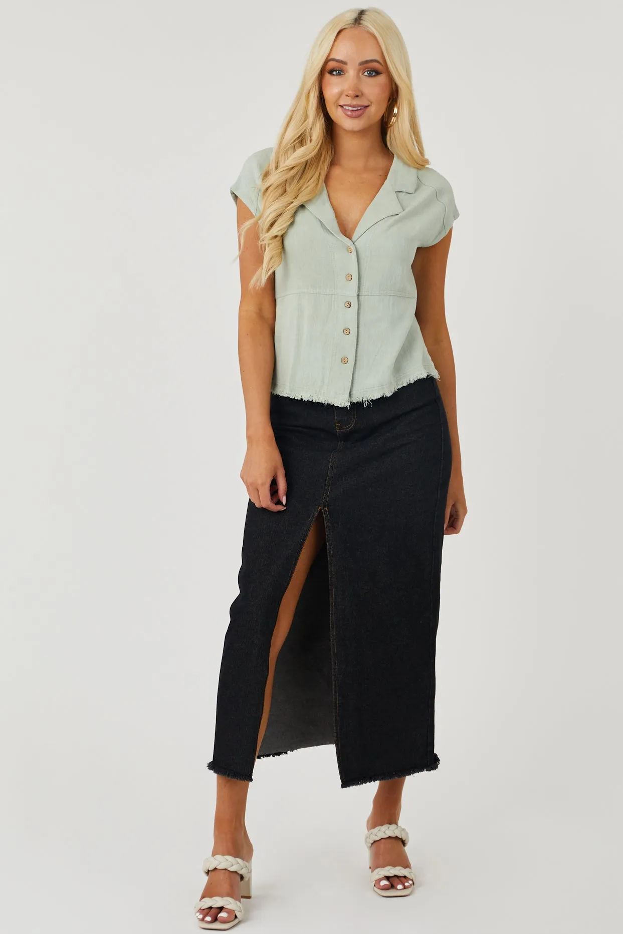 Sage Short Sleeve Collared Button Up Top sold by Lime Lush product image thumbnail 2